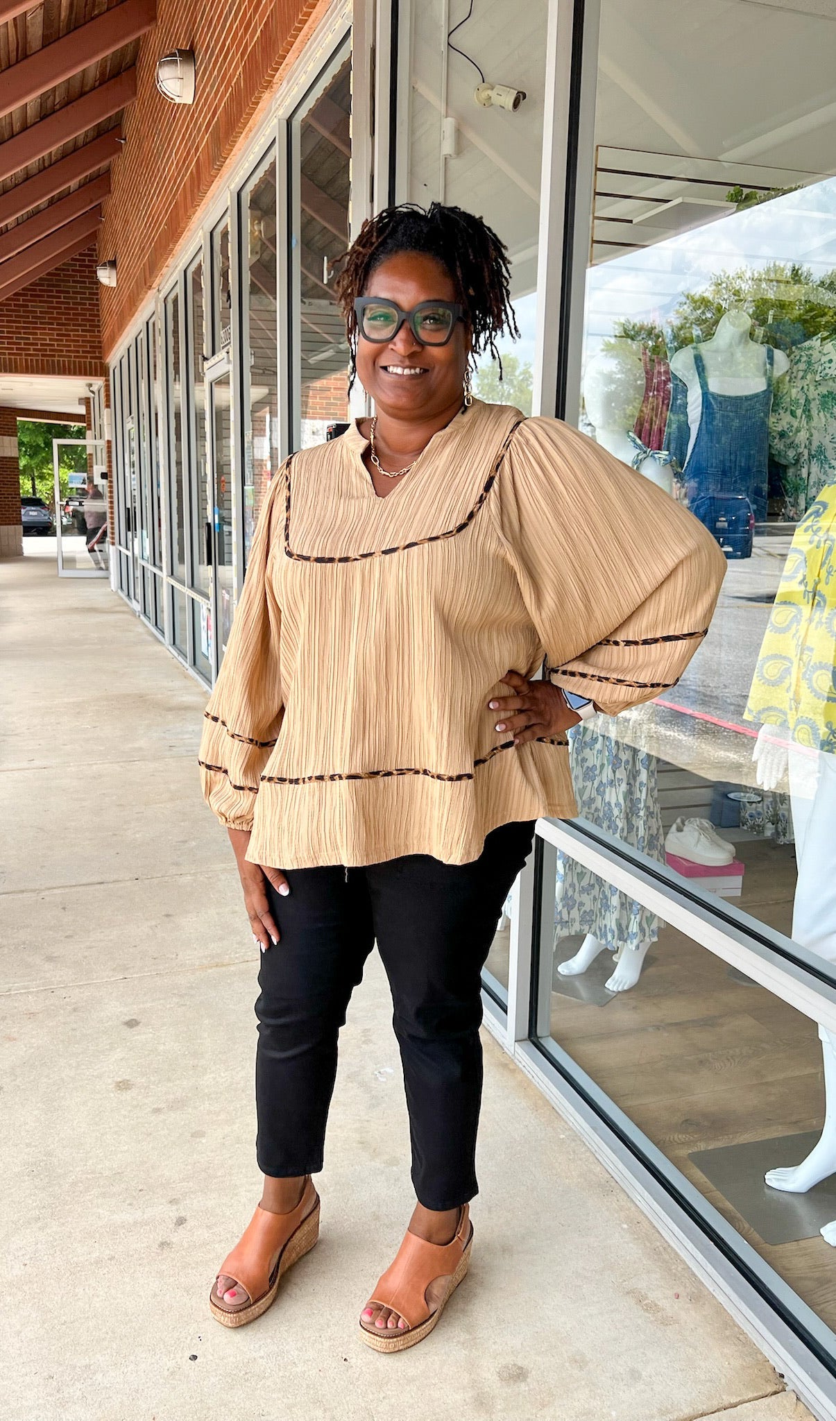 Still Into You Taupe Textured Top with Animal Print Contrast Piping (C) - A'Bekah's Boutique