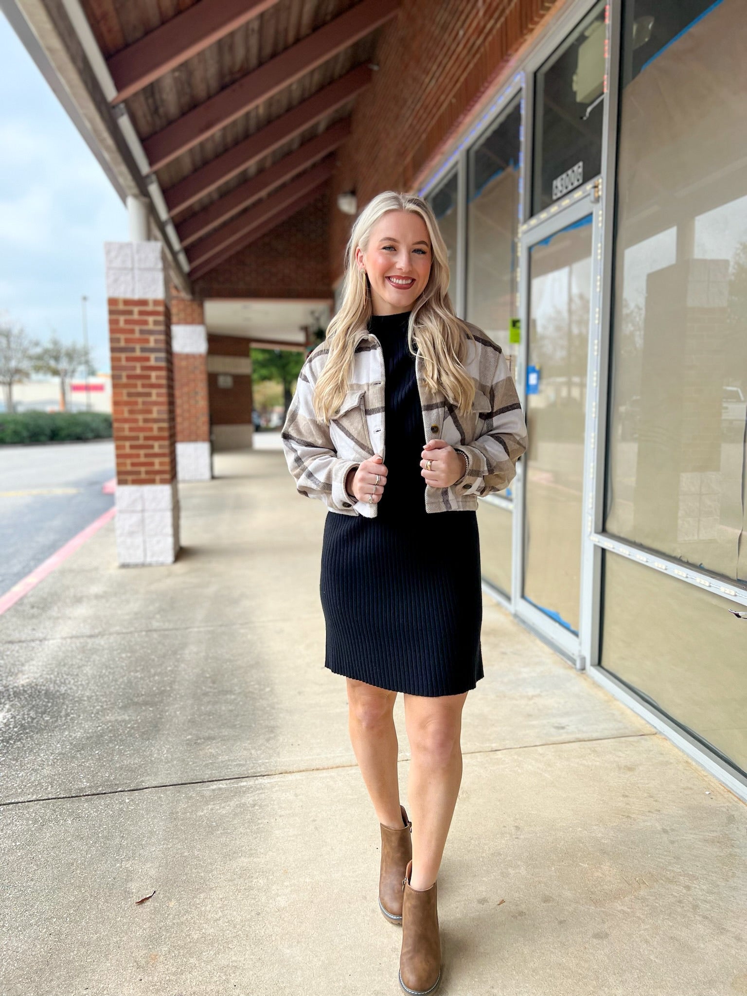 Still Standing Camel Plaid Cropped Jacket - A'Bekah's Boutique