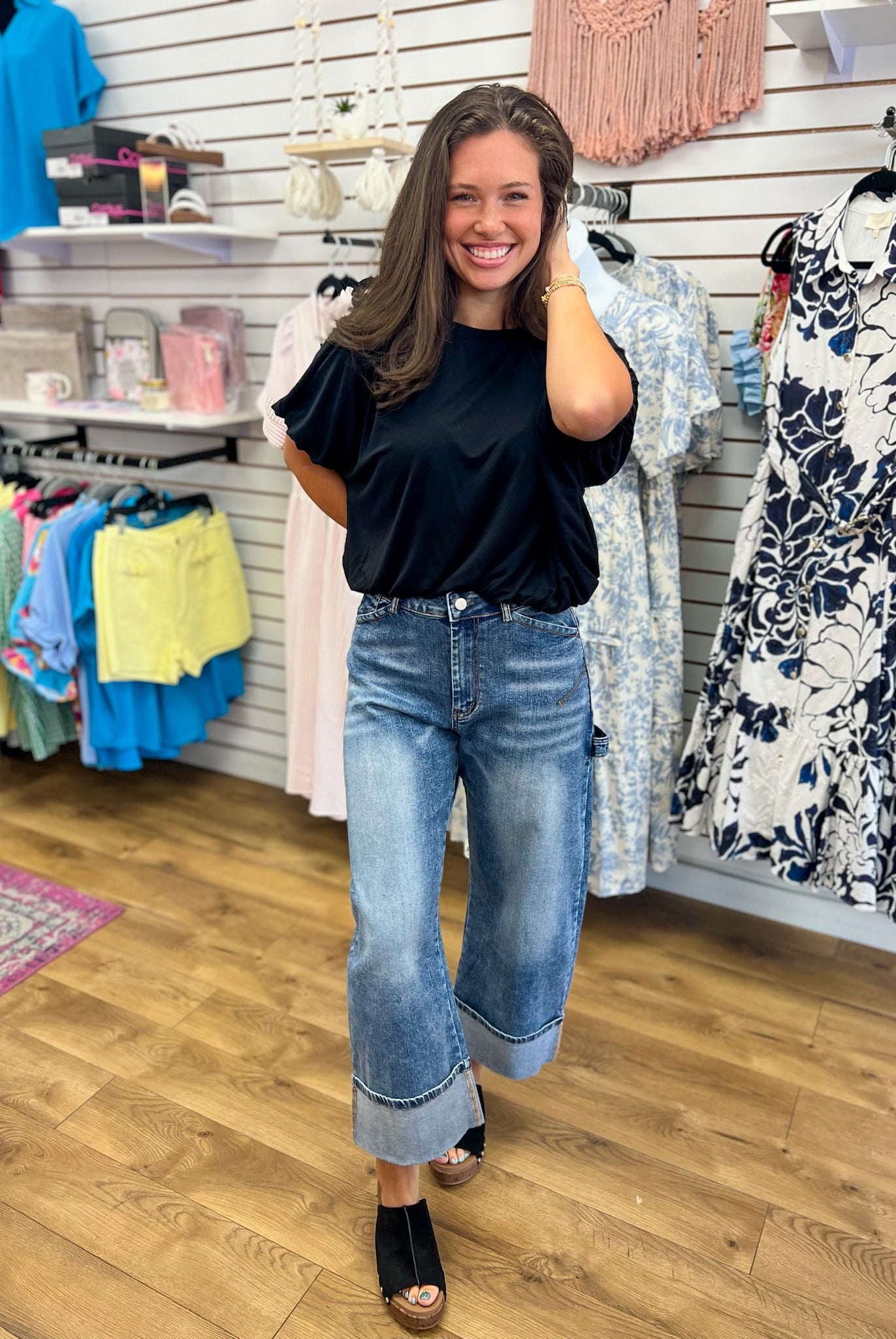Stonewashed Straight Leg Cropped Cuff Jeans - A'Bekah's Boutique