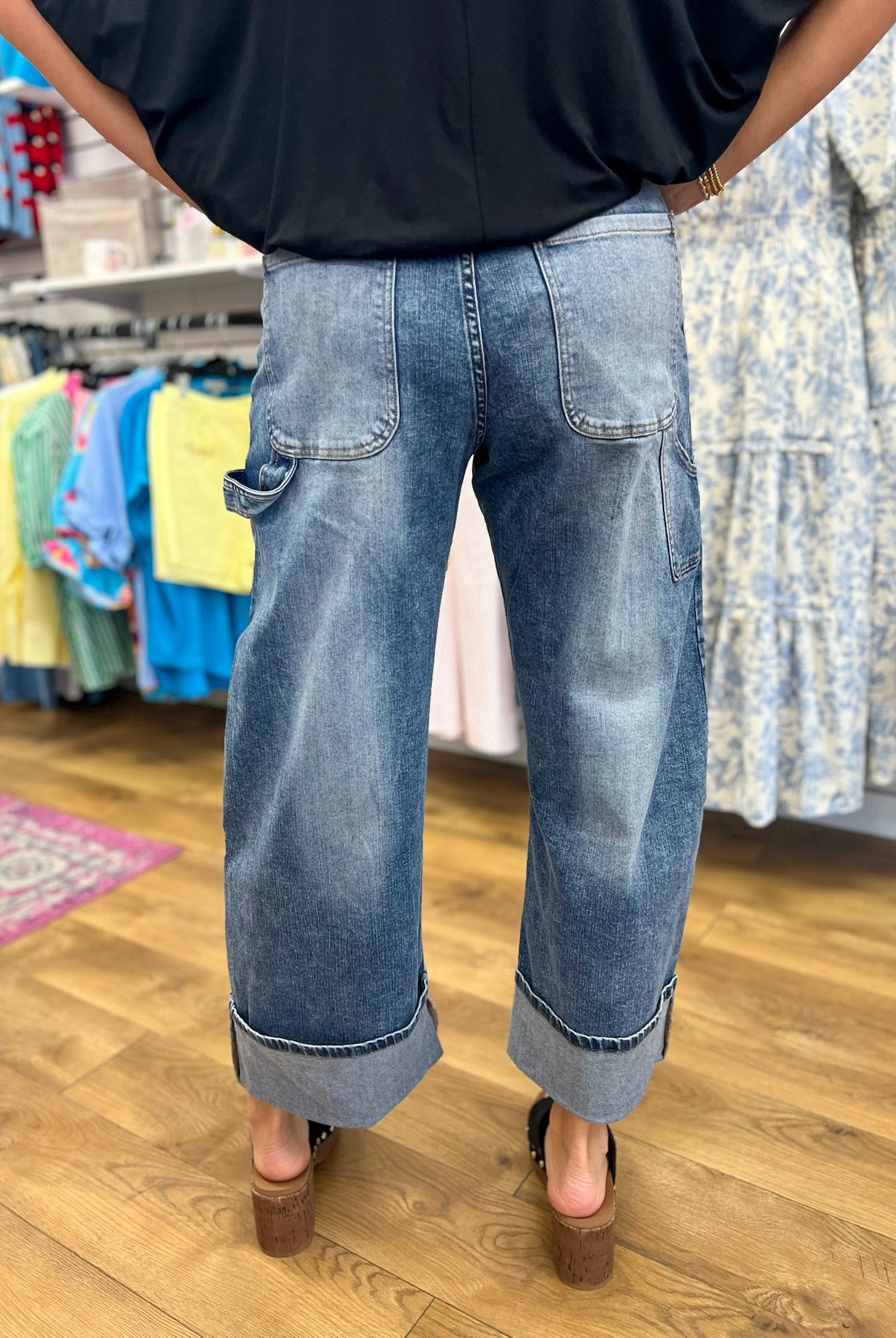 Stonewashed Straight Leg Cropped Cuff Jeans - A'Bekah's Boutique