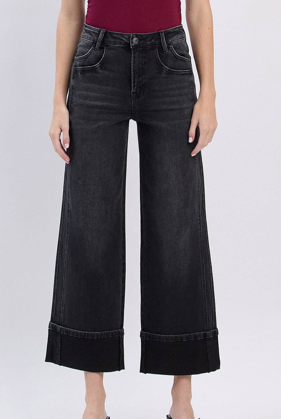 SUPER HIGH RISE CUFFED BAGGY WIDE JEANS - A'Bekah's Boutique