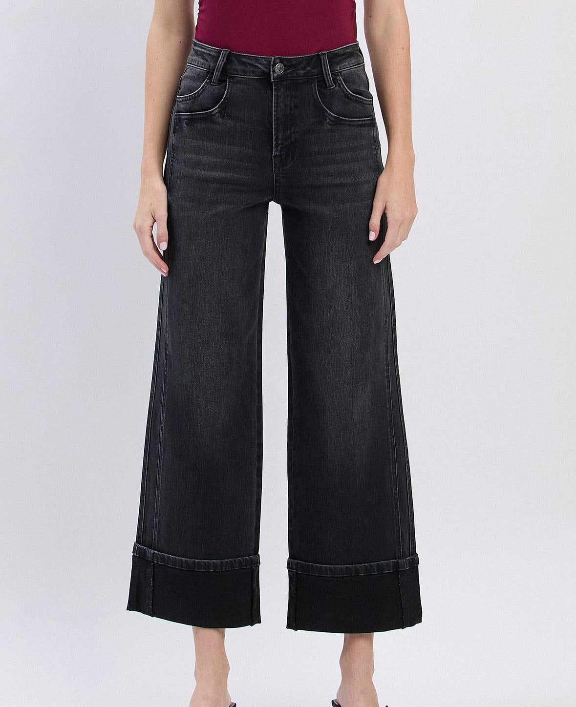 SUPER HIGH RISE CUFFED BAGGY WIDE JEANS - A'Bekah's Boutique