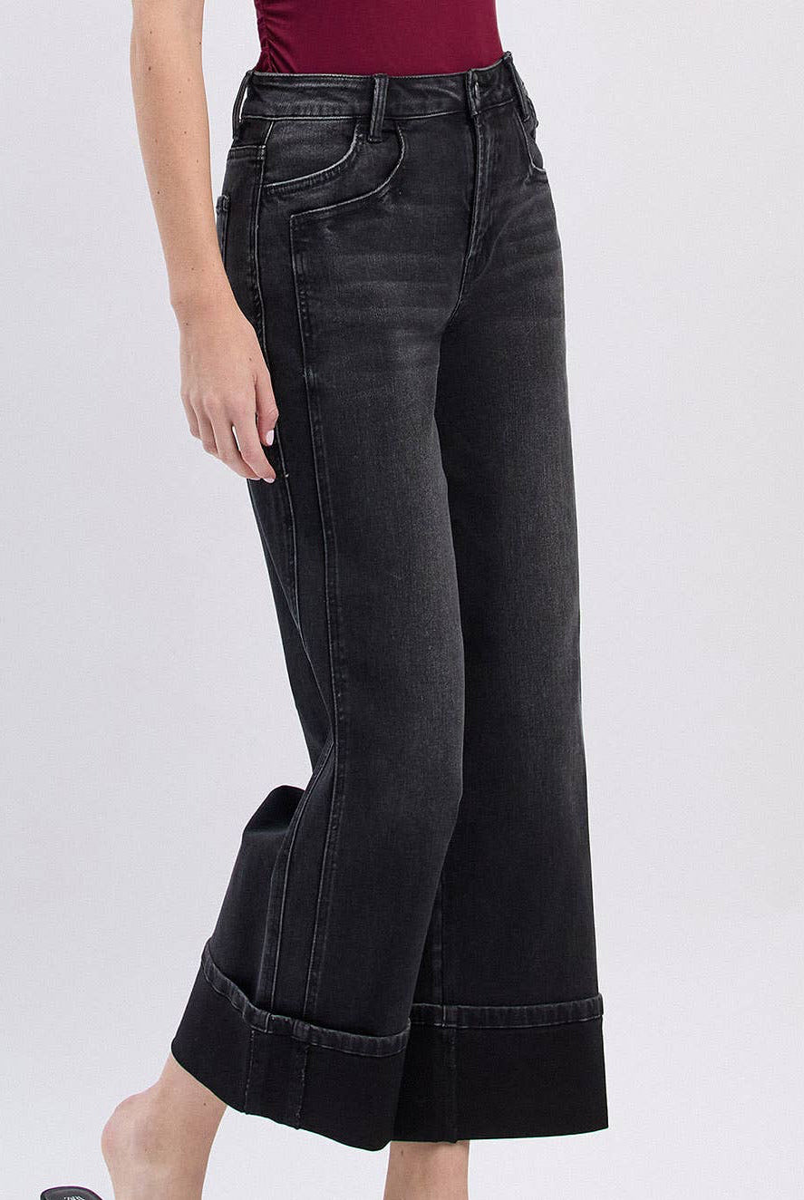 SUPER HIGH RISE CUFFED BAGGY WIDE JEANS - A'Bekah's Boutique