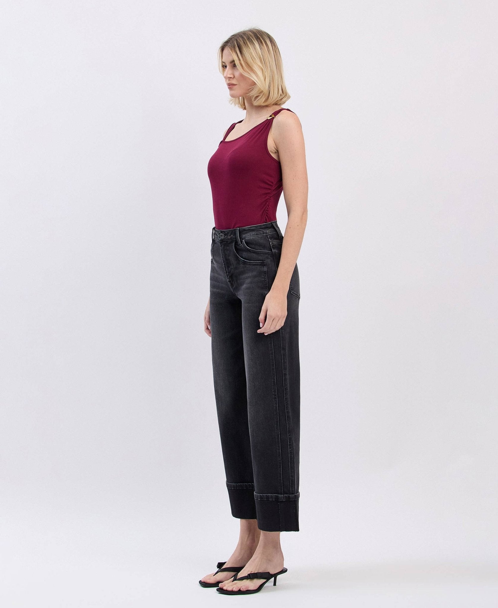 SUPER HIGH RISE CUFFED BAGGY WIDE JEANS - A'Bekah's Boutique