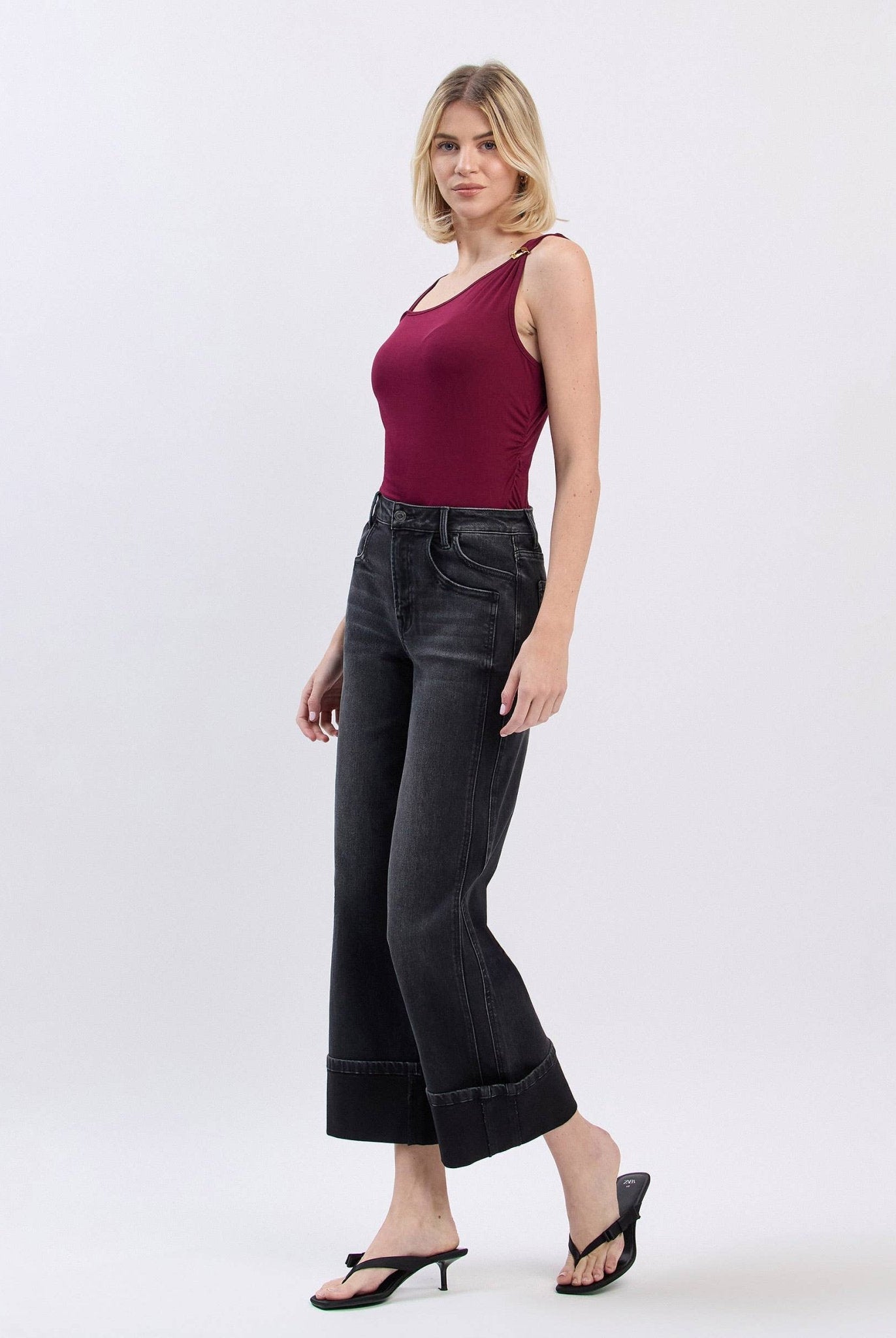 SUPER HIGH RISE CUFFED BAGGY WIDE JEANS - A'Bekah's Boutique