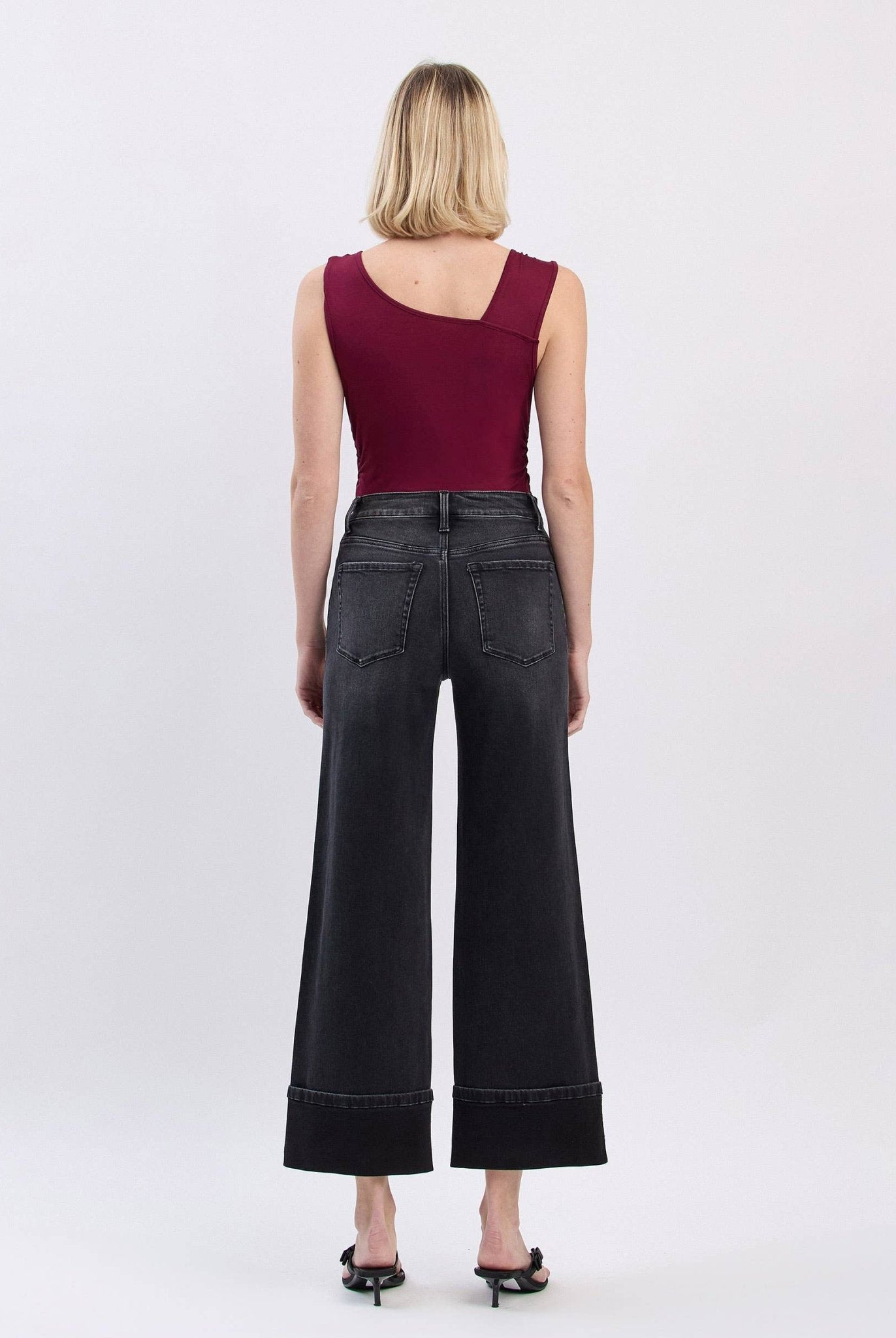 SUPER HIGH RISE CUFFED BAGGY WIDE JEANS - A'Bekah's Boutique
