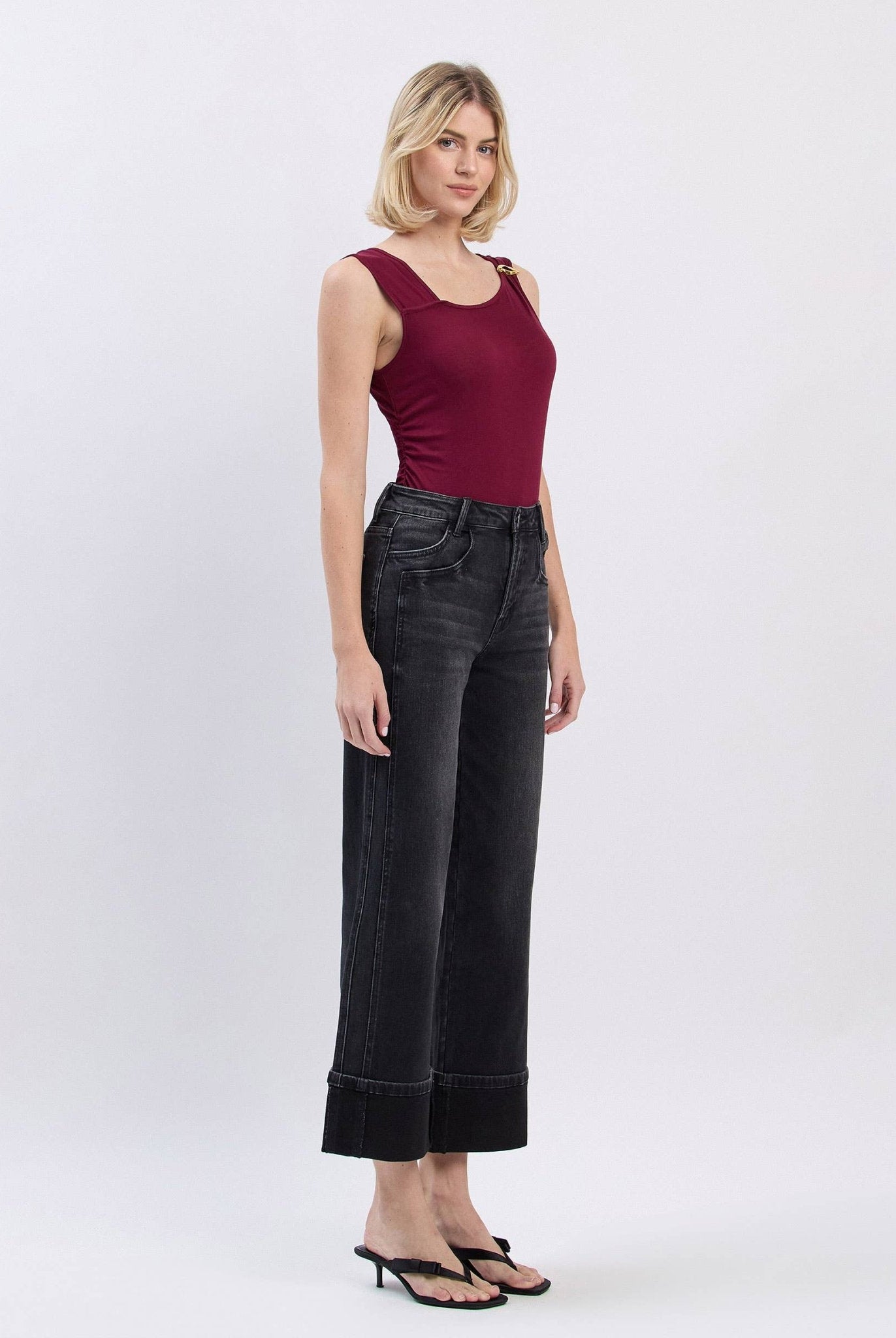 SUPER HIGH RISE CUFFED BAGGY WIDE JEANS - A'Bekah's Boutique