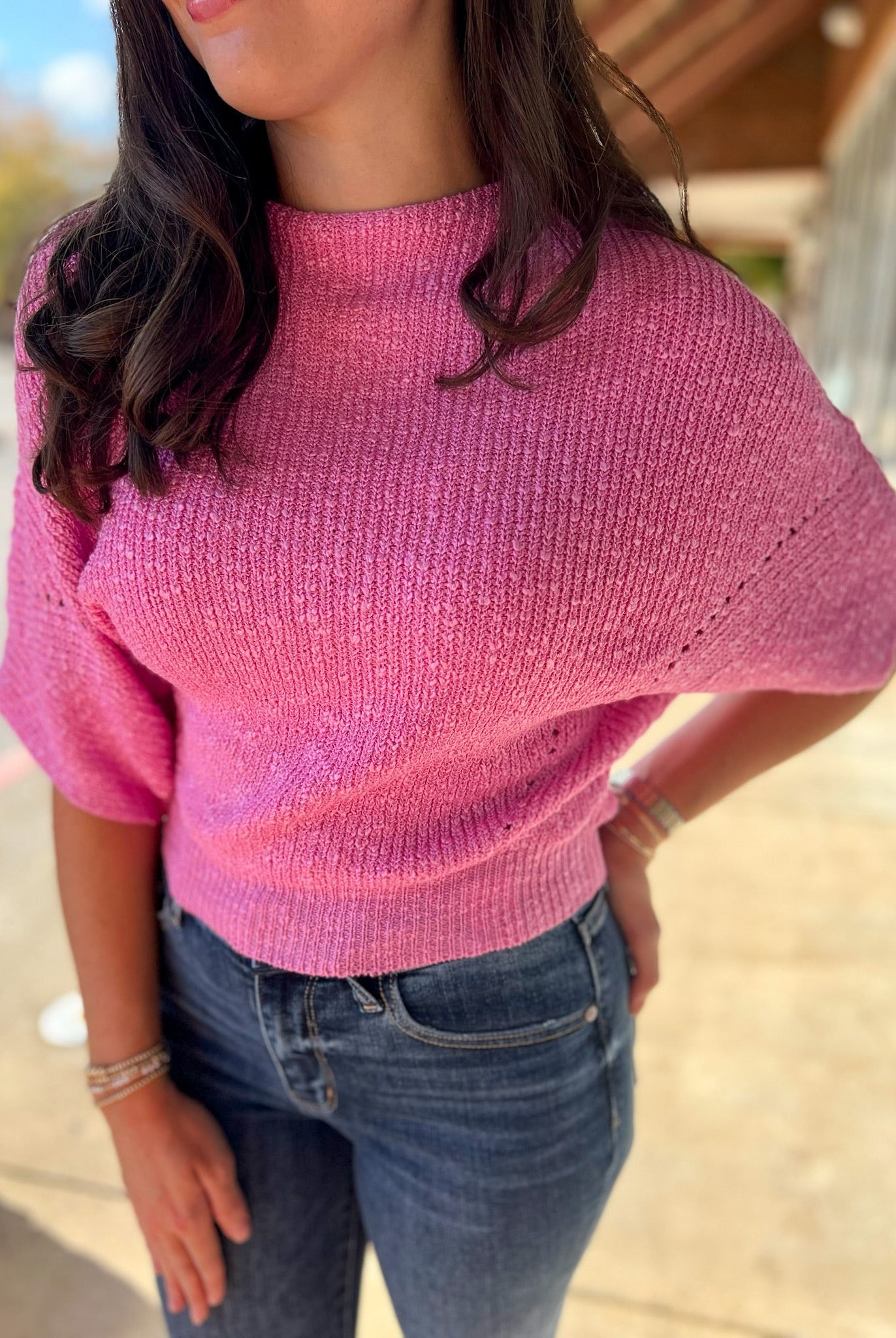 Sweet Pink Cropped Half Dolman Sleeve Sweater - A'Bekah's Boutique