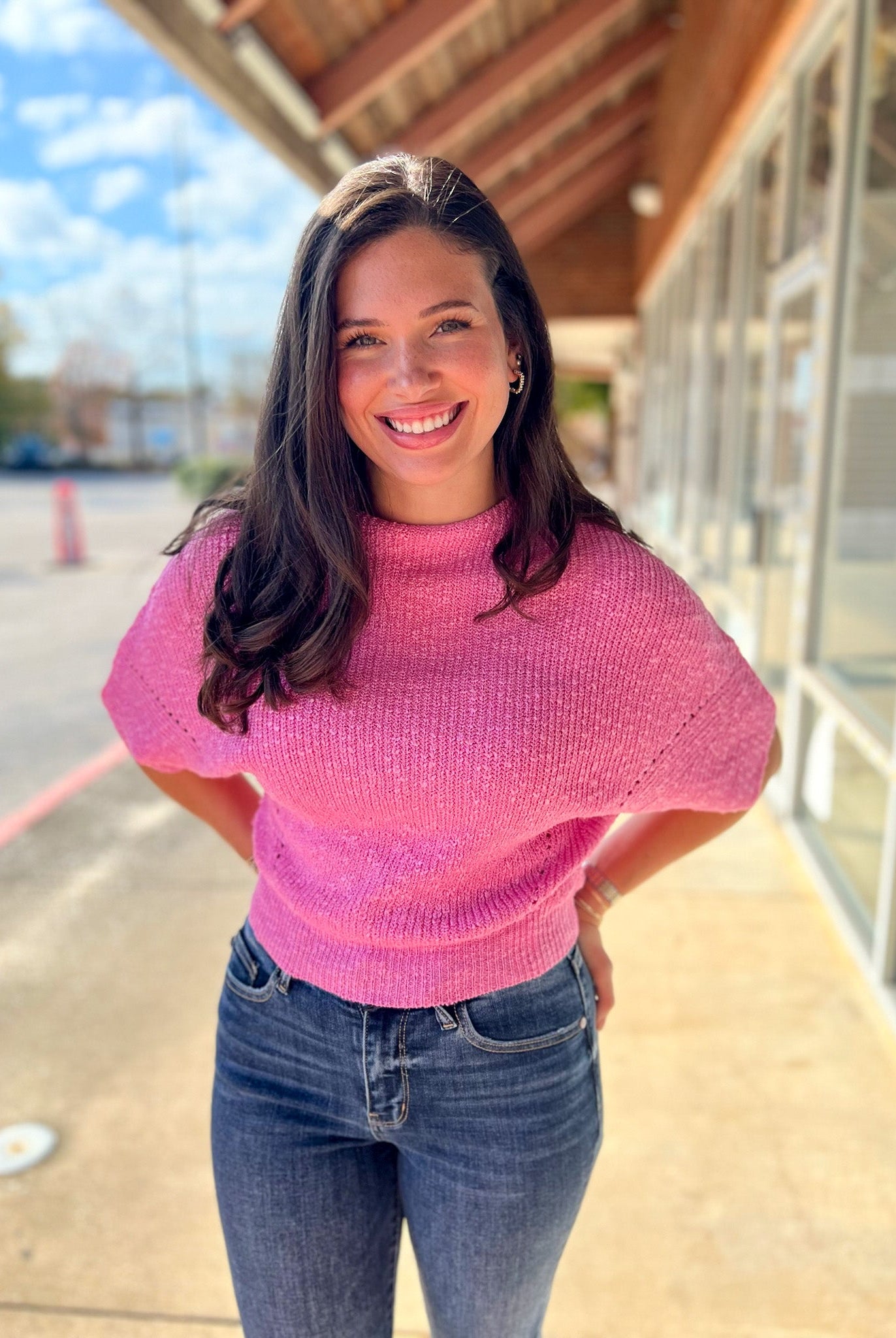 Sweet Pink Cropped Half Dolman Sleeve Sweater - A'Bekah's Boutique