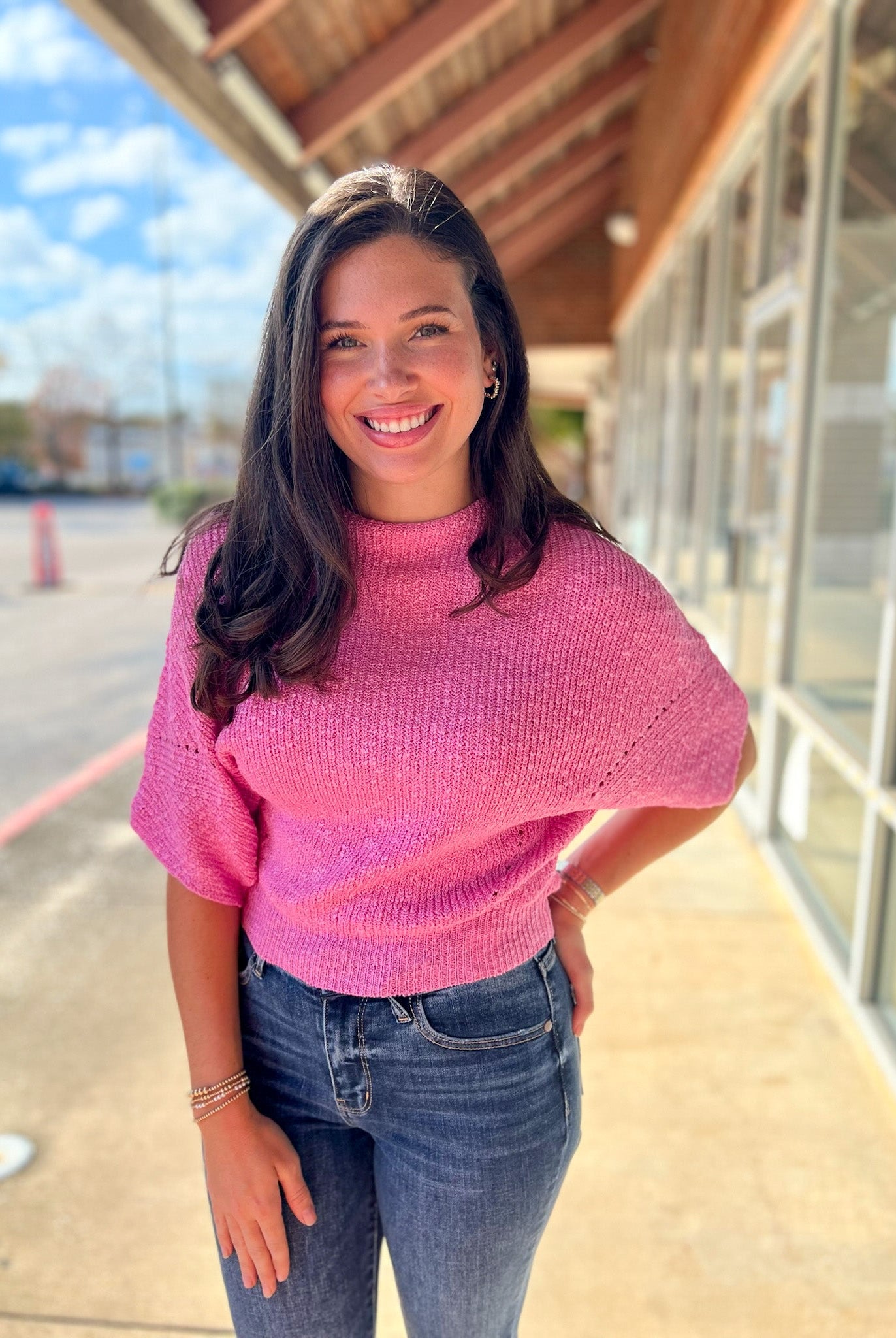 Sweet Pink Cropped Half Dolman Sleeve Sweater - A'Bekah's Boutique