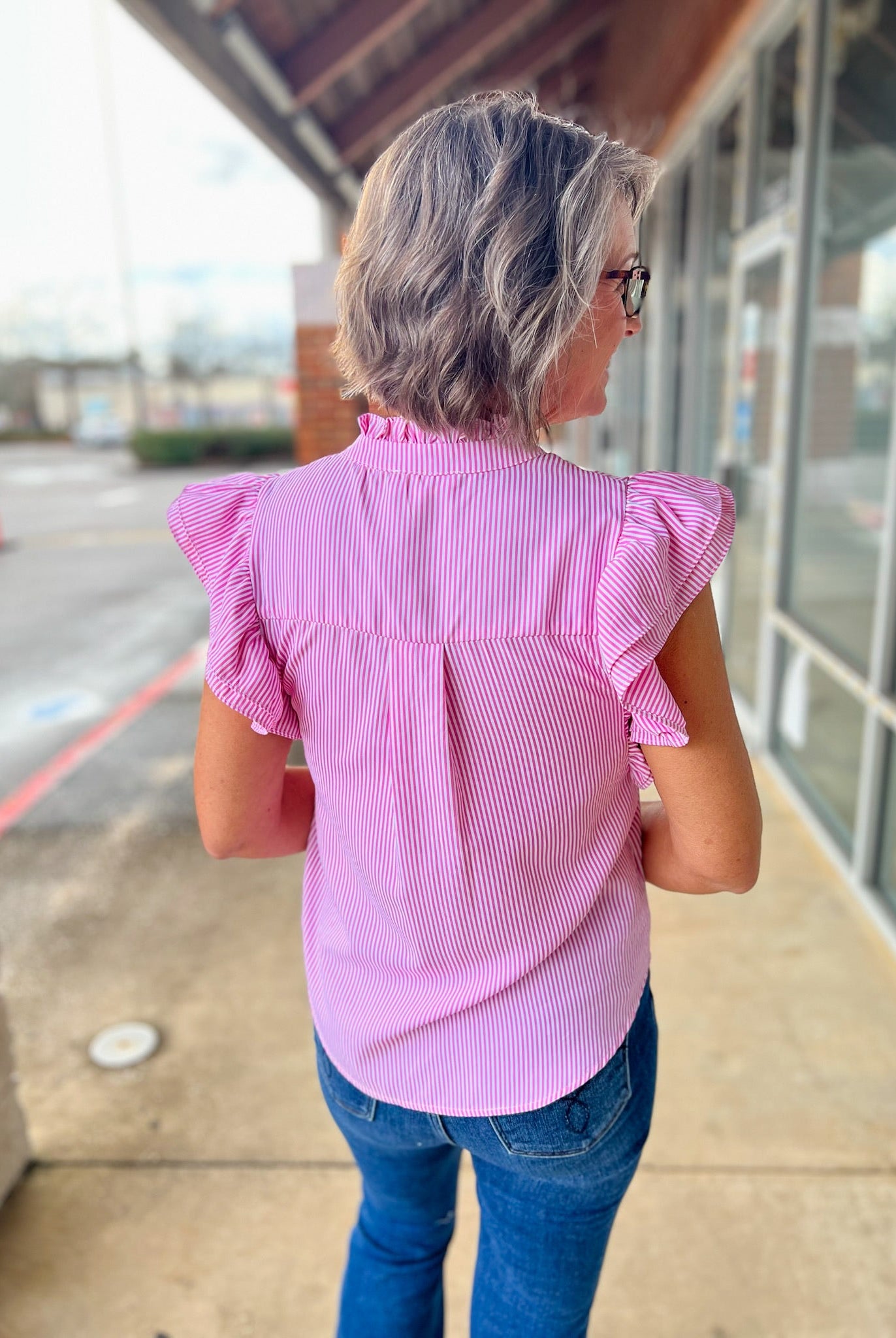 Sweet Pink Striped Button Up Top with Ruffle Details - A'Bekah's Boutique