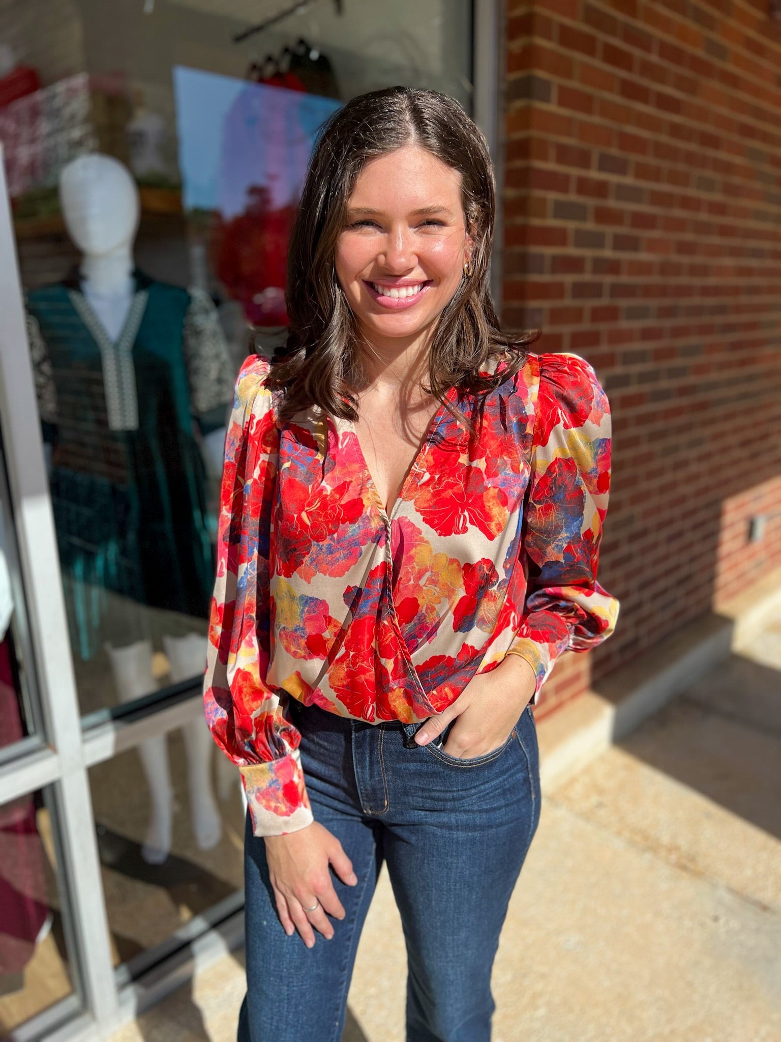 Swept Away Red Floral Long Sleeve Bodysuit - A'Bekah's Boutique