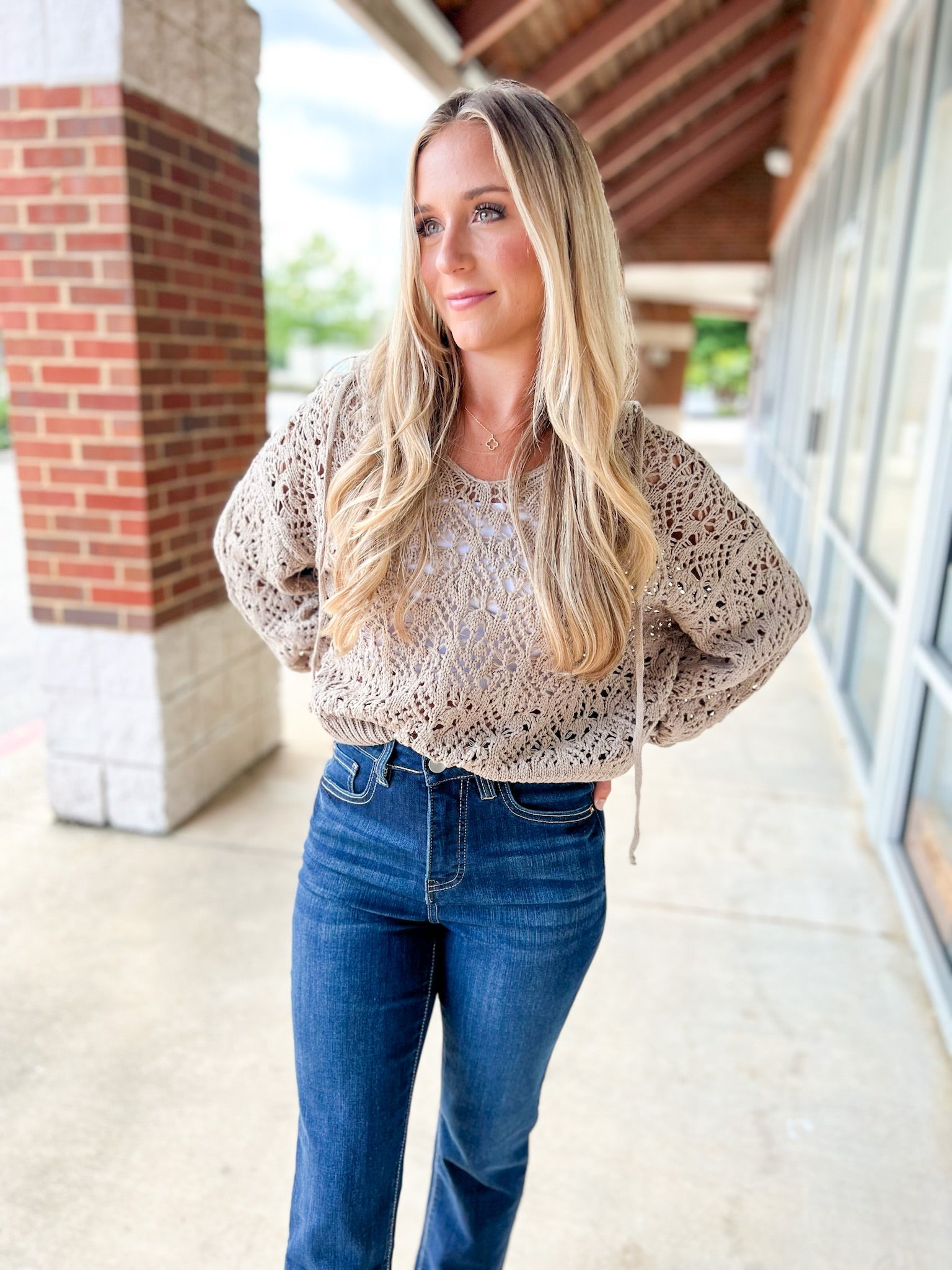 Take Me Away Khaki Open Stitch Crocheted Hooded Sweater - A'Bekah's Boutique