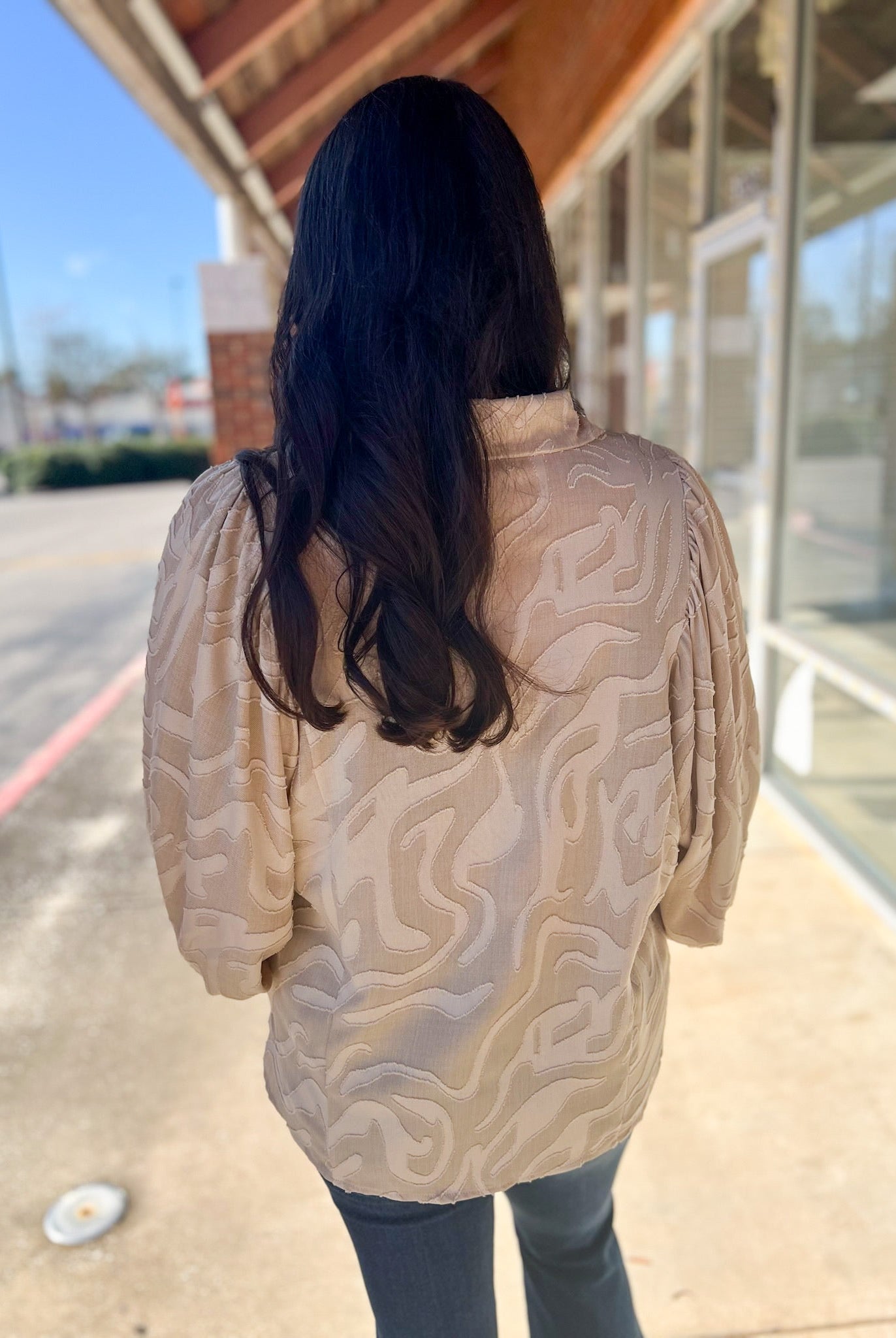 Taupe Button Up Top with Long Flowy Sleeves - A'Bekah's Boutique