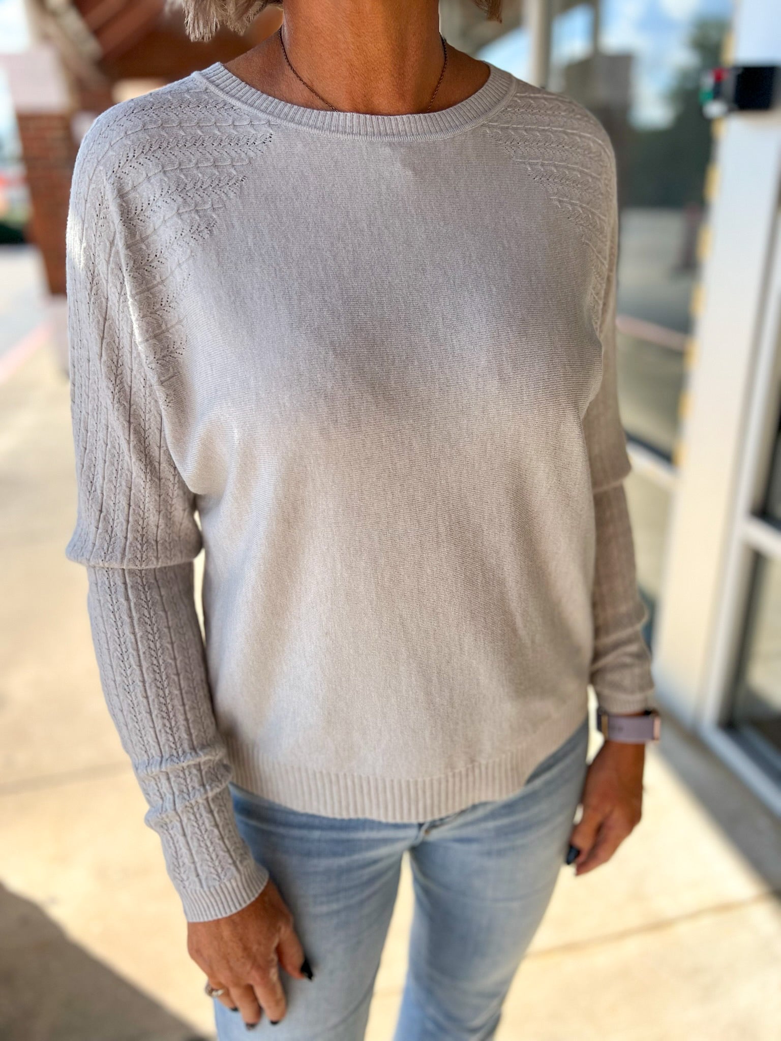 Think Positive Soft Gray Fine Gauge Sweater - A'Bekah's Boutique
