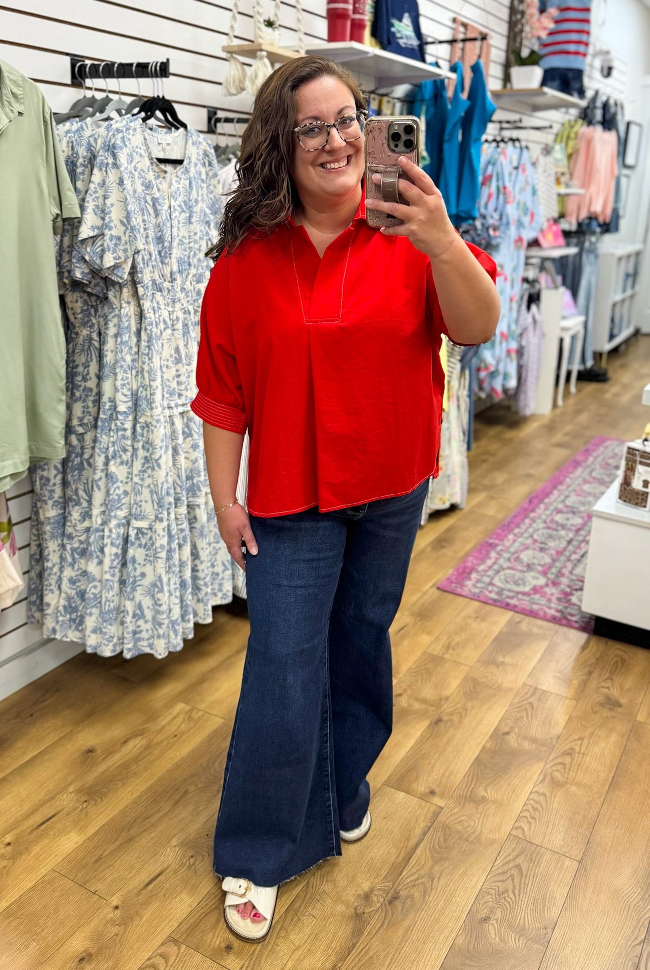 Tomato Red V-Neck Short Sleeve Top - A'Bekah's Boutique