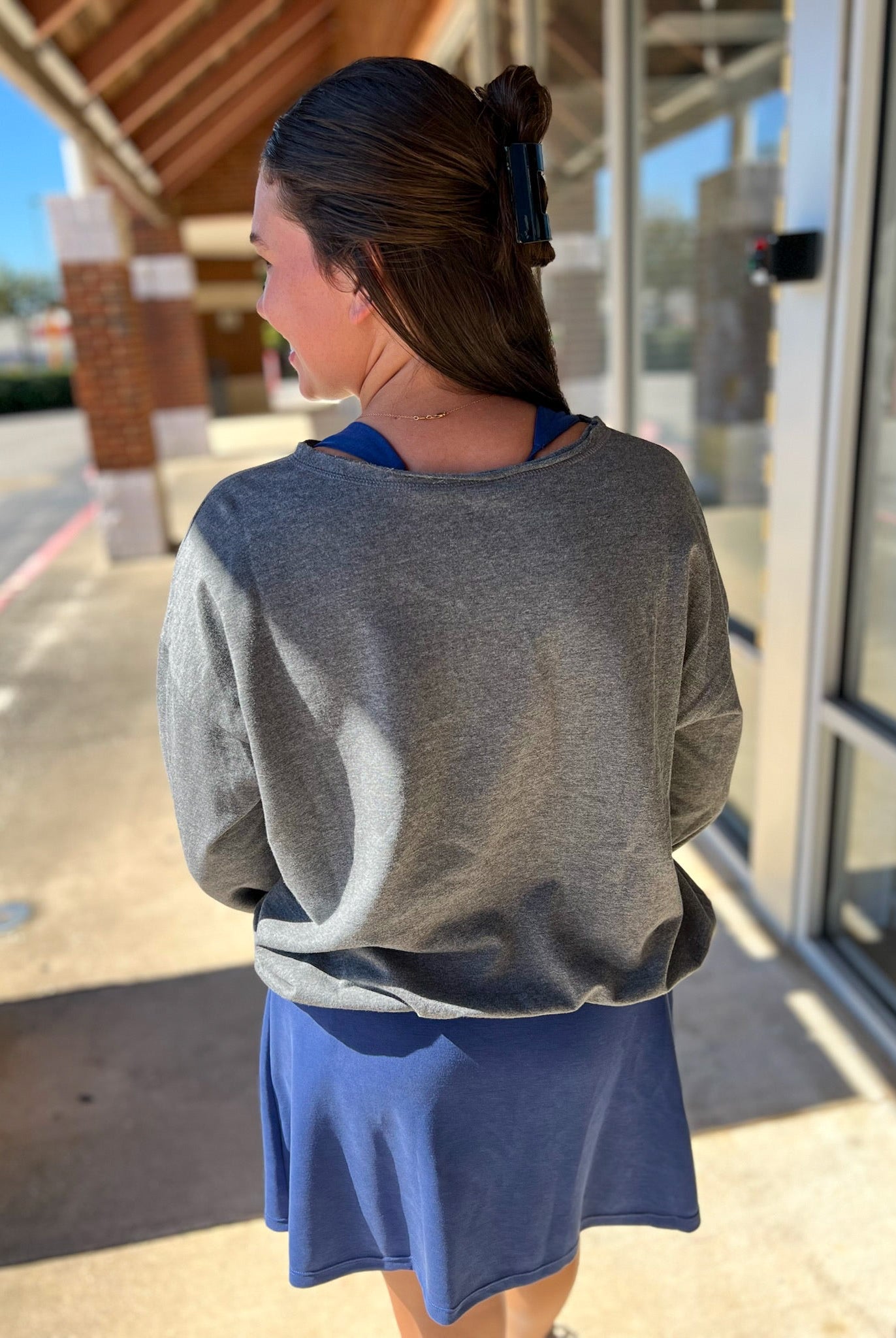 USA Patch Logo Heather Charcoal Long Sleeve Sweatshirt - A'Bekah's Boutique
