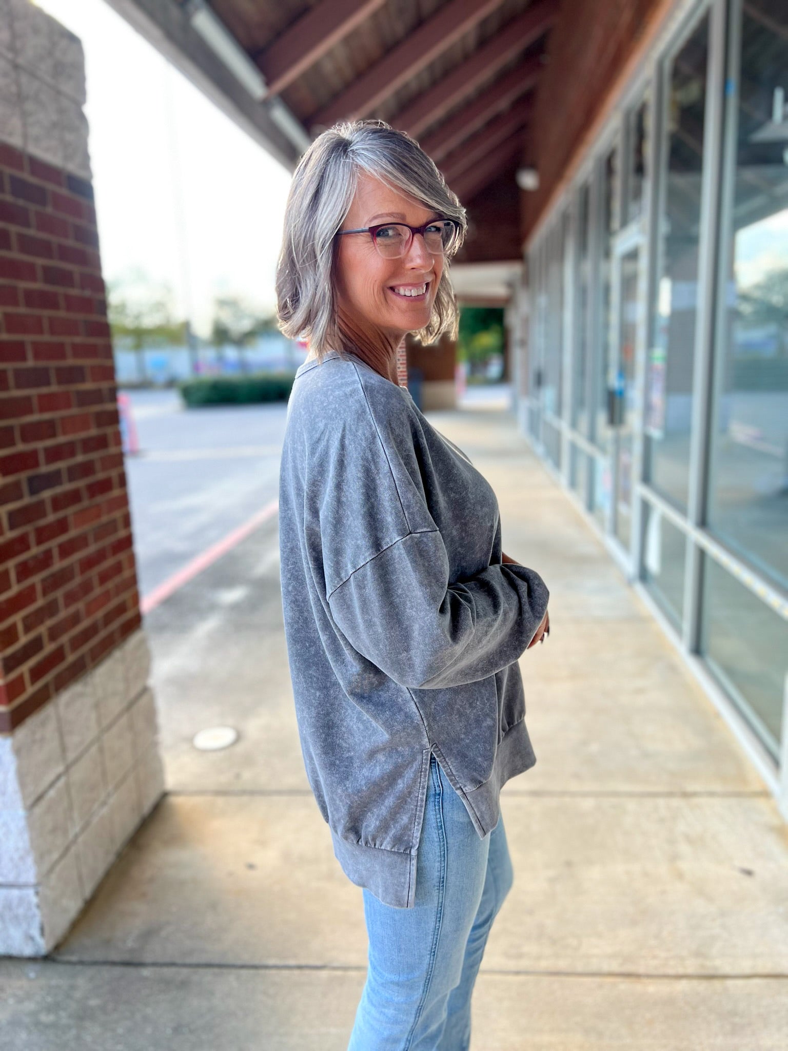 Watch It Happen Charcoal Long Sleeve Knit Top with Side Slits - A'Bekah's Boutique
