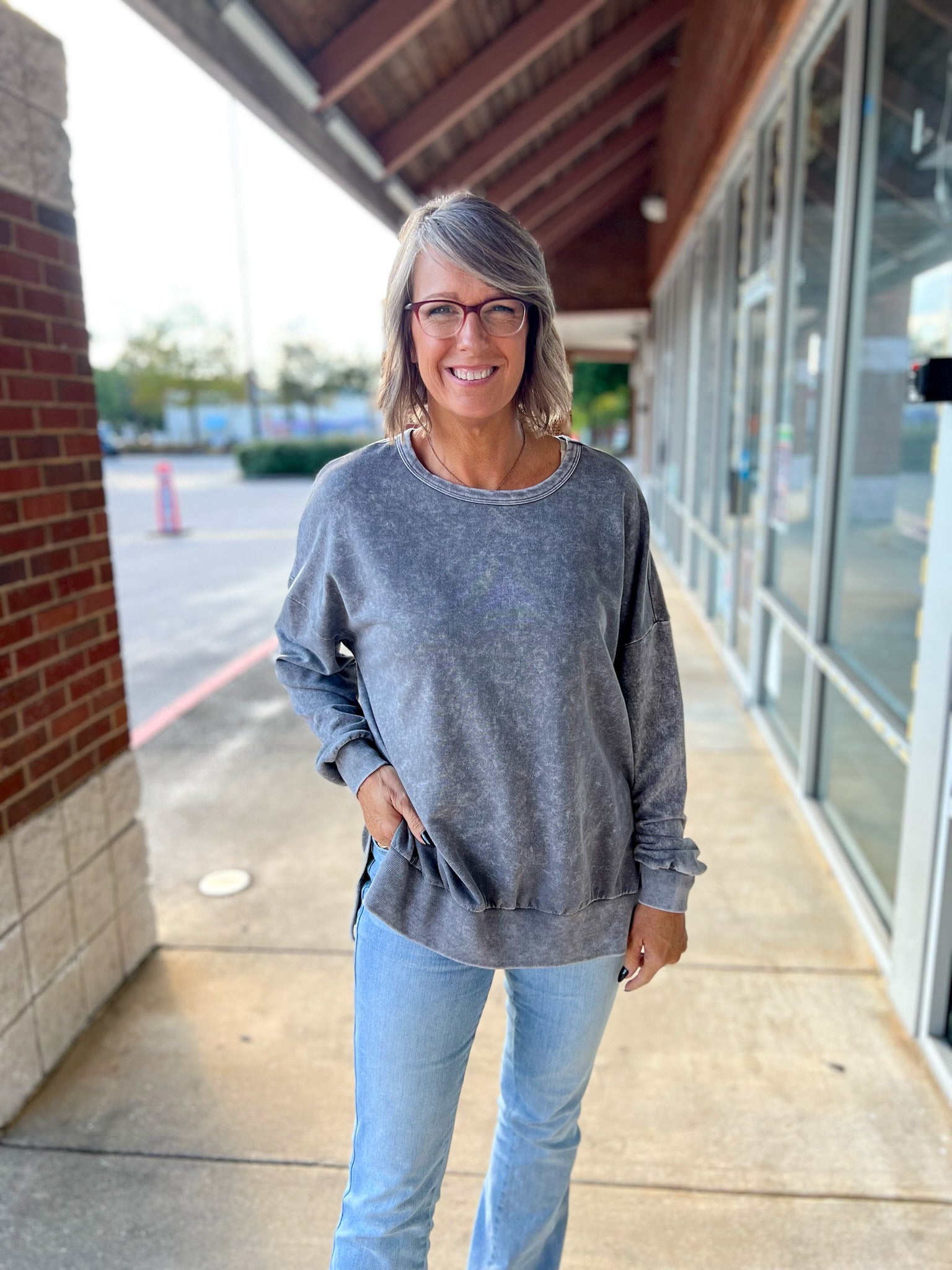 Watch It Happen Charcoal Long Sleeve Knit Top with Side Slits - A'Bekah's Boutique