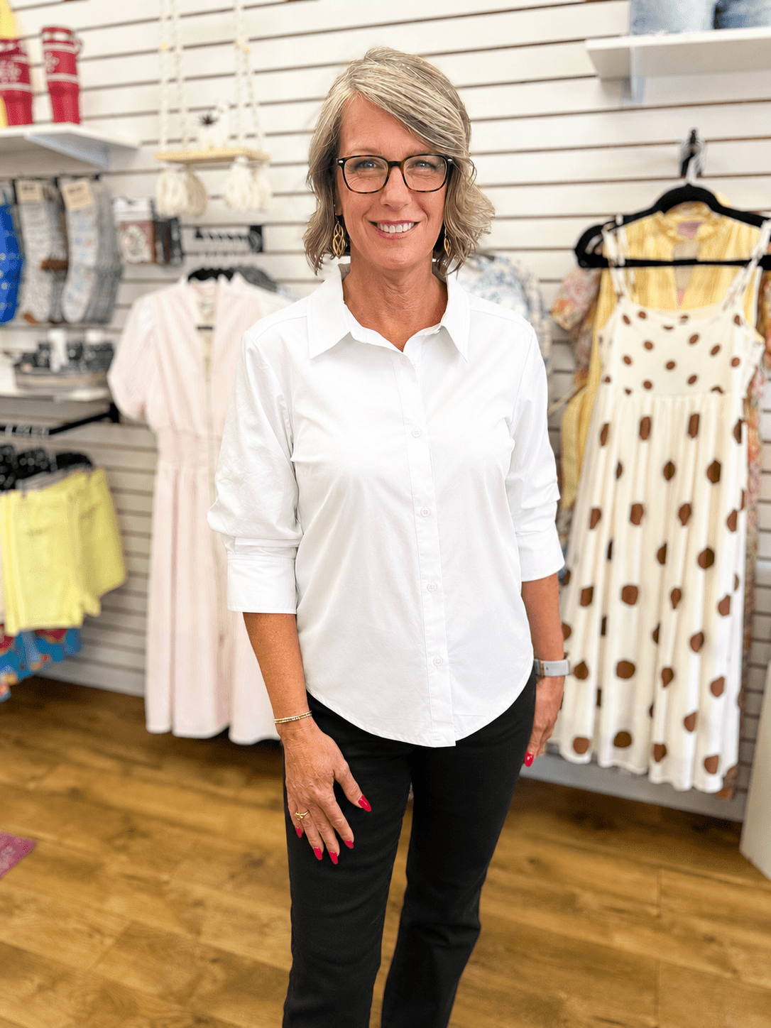 White Button Up Top with 3/4 Ruched Sleeves - A'Bekah's Boutique