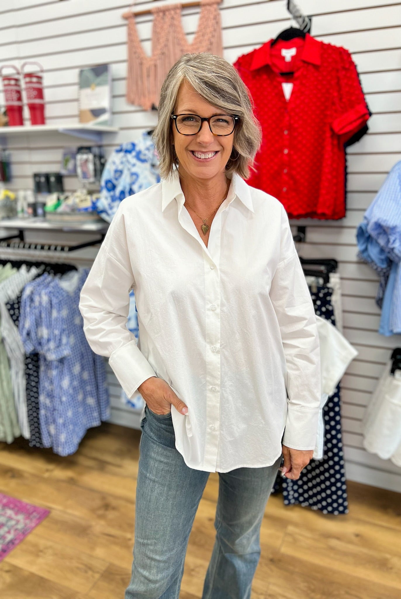 White Long Sleeve Button Up Poplin Shirt - A'Bekah's Boutique