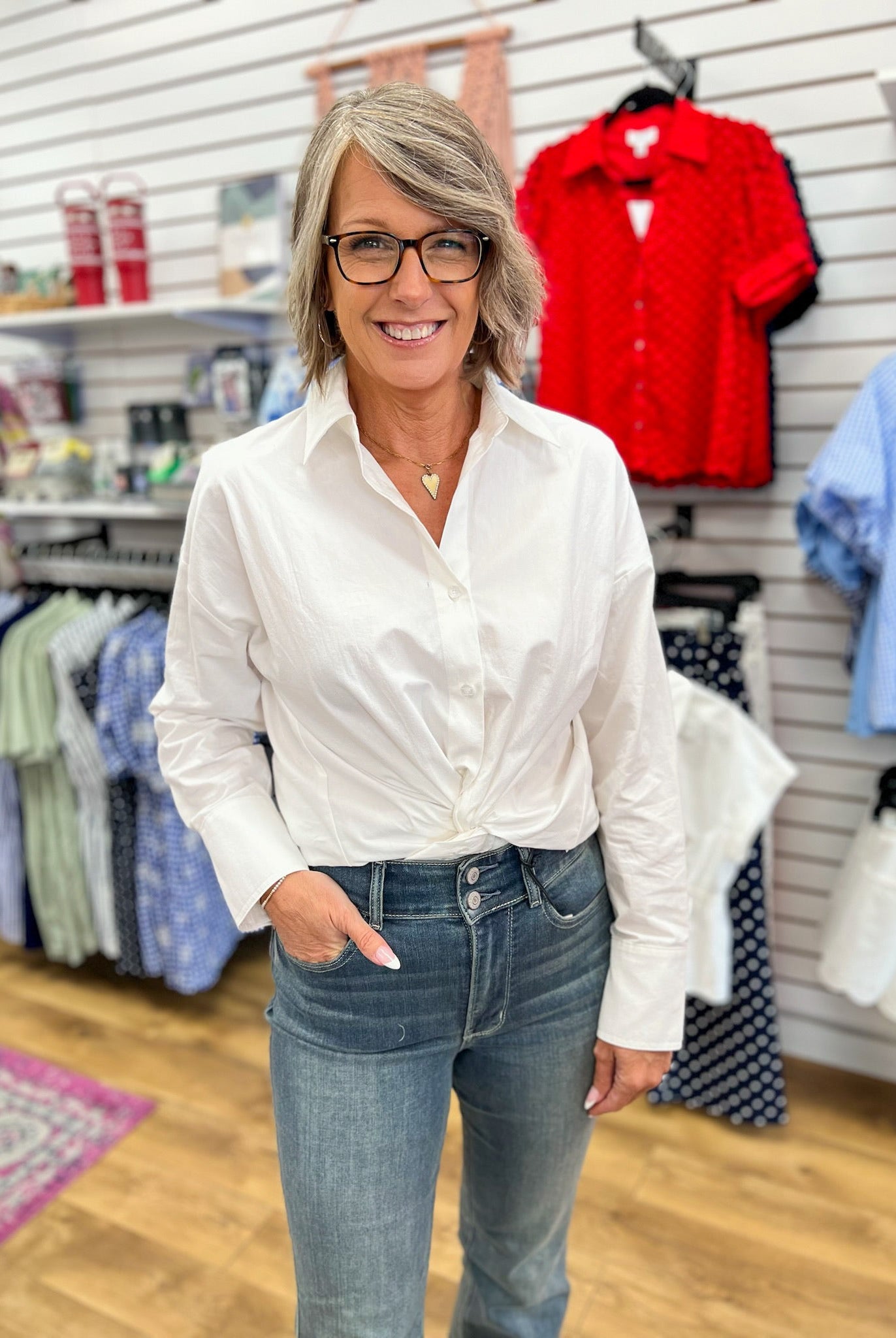 White Long Sleeve Button Up Poplin Shirt - A'Bekah's Boutique