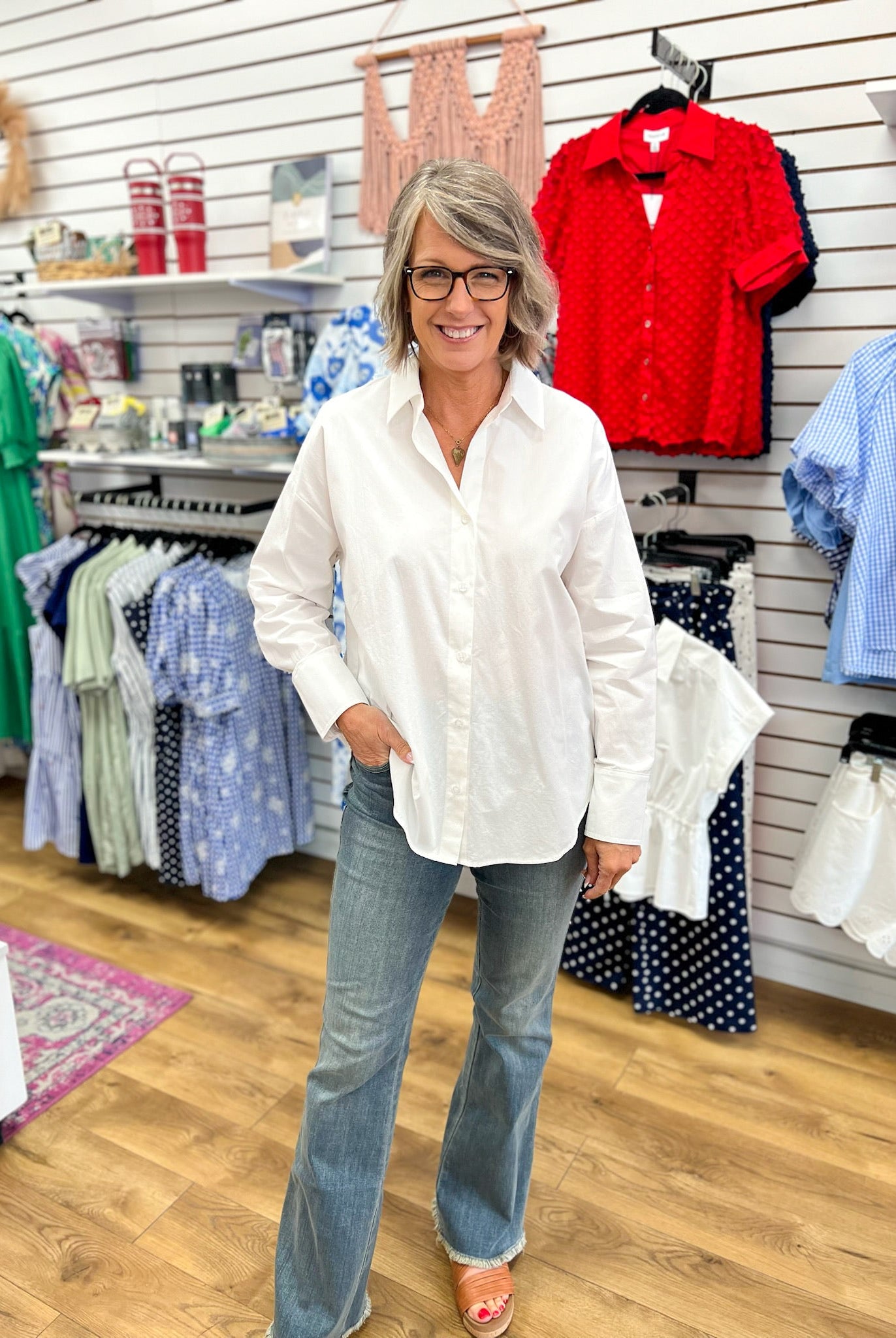 White Long Sleeve Button Up Poplin Shirt - A'Bekah's Boutique