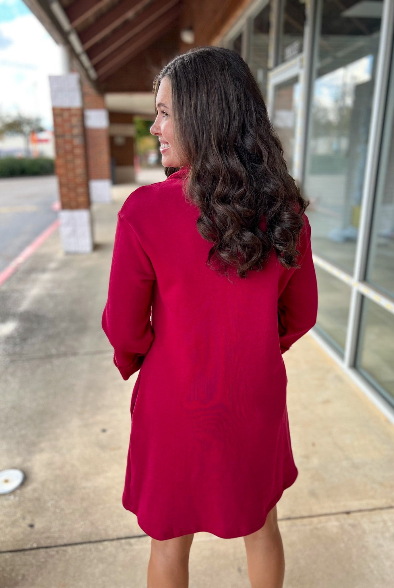 Wine 3/4 Sleeve Knit Collared Dress with Pockets - A'Bekah's Boutique