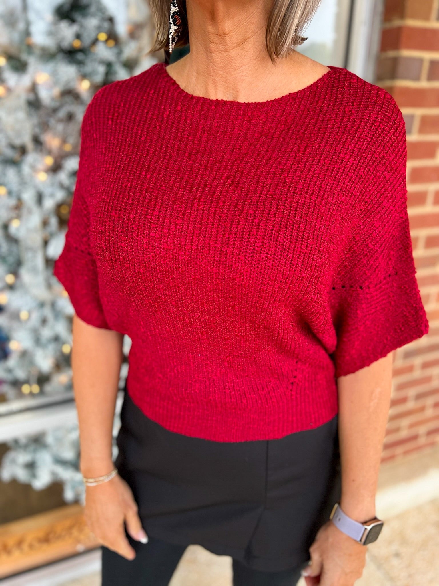 Wine Cropped Half Dolman Sleeve Sweater - A'Bekah's Boutique