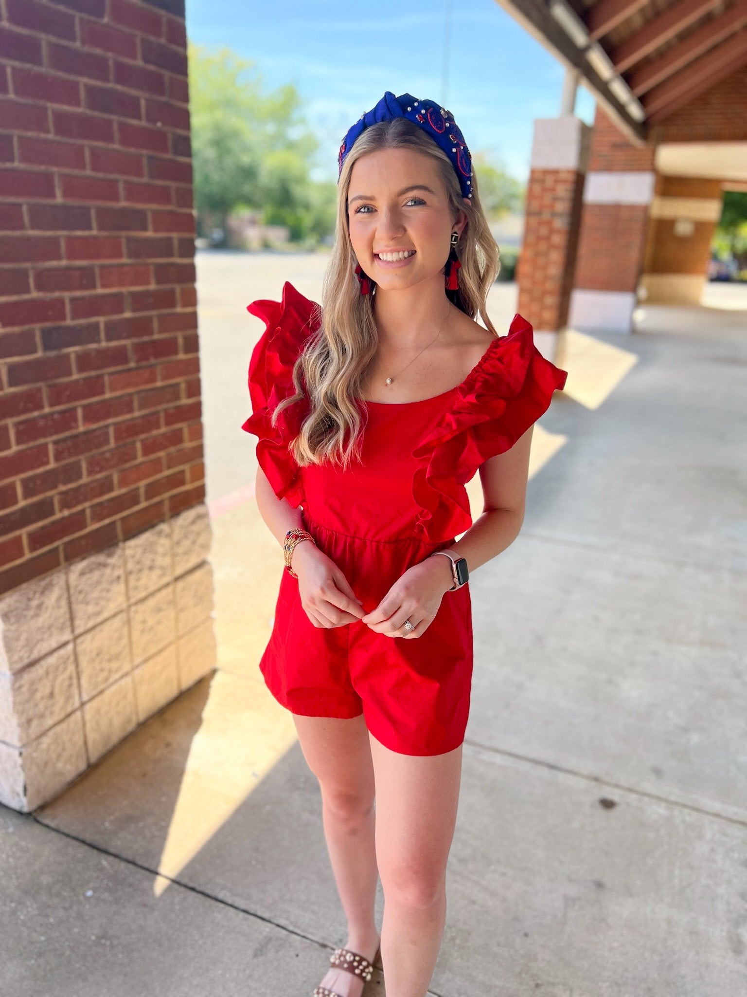 Winning Season Red Ruffle Sleeve Romper - A'Bekah's Boutique