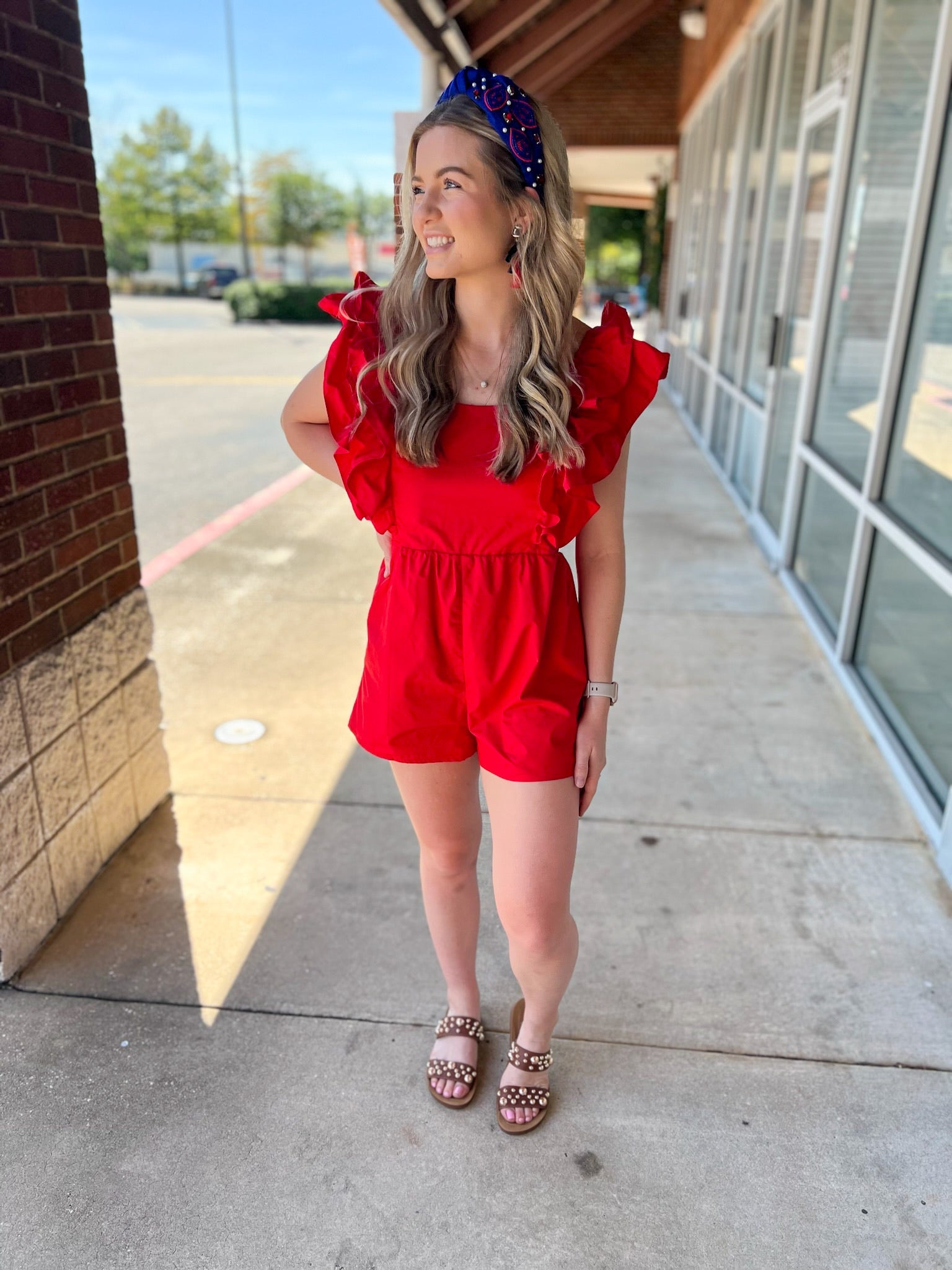 Winning Season Red Ruffle Sleeve Romper - A'Bekah's Boutique