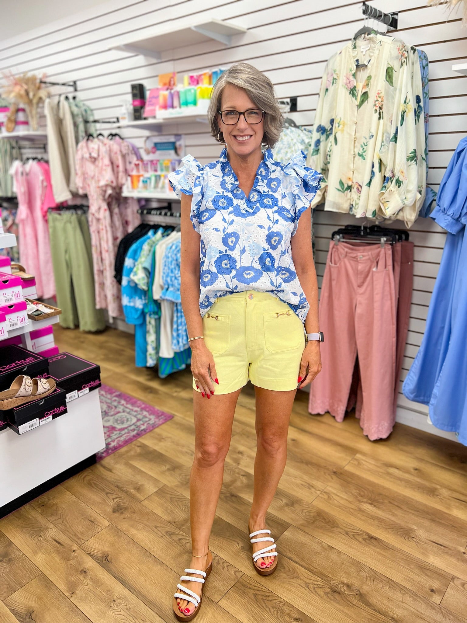 Yellow High Waisted Shorts with Patch Pockets - A'Bekah's Boutique