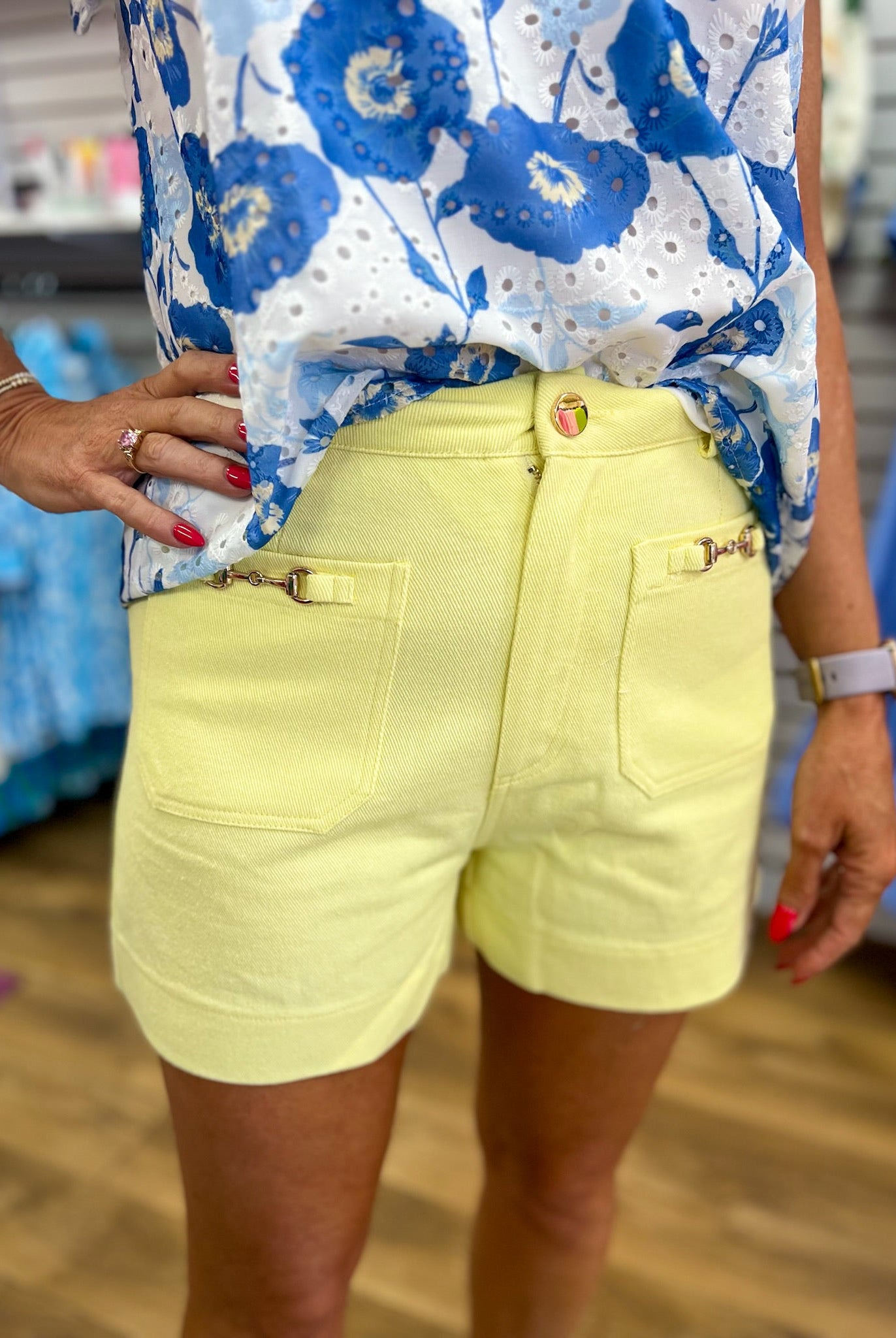 Yellow High Waisted Shorts with Patch Pockets - A'Bekah's Boutique