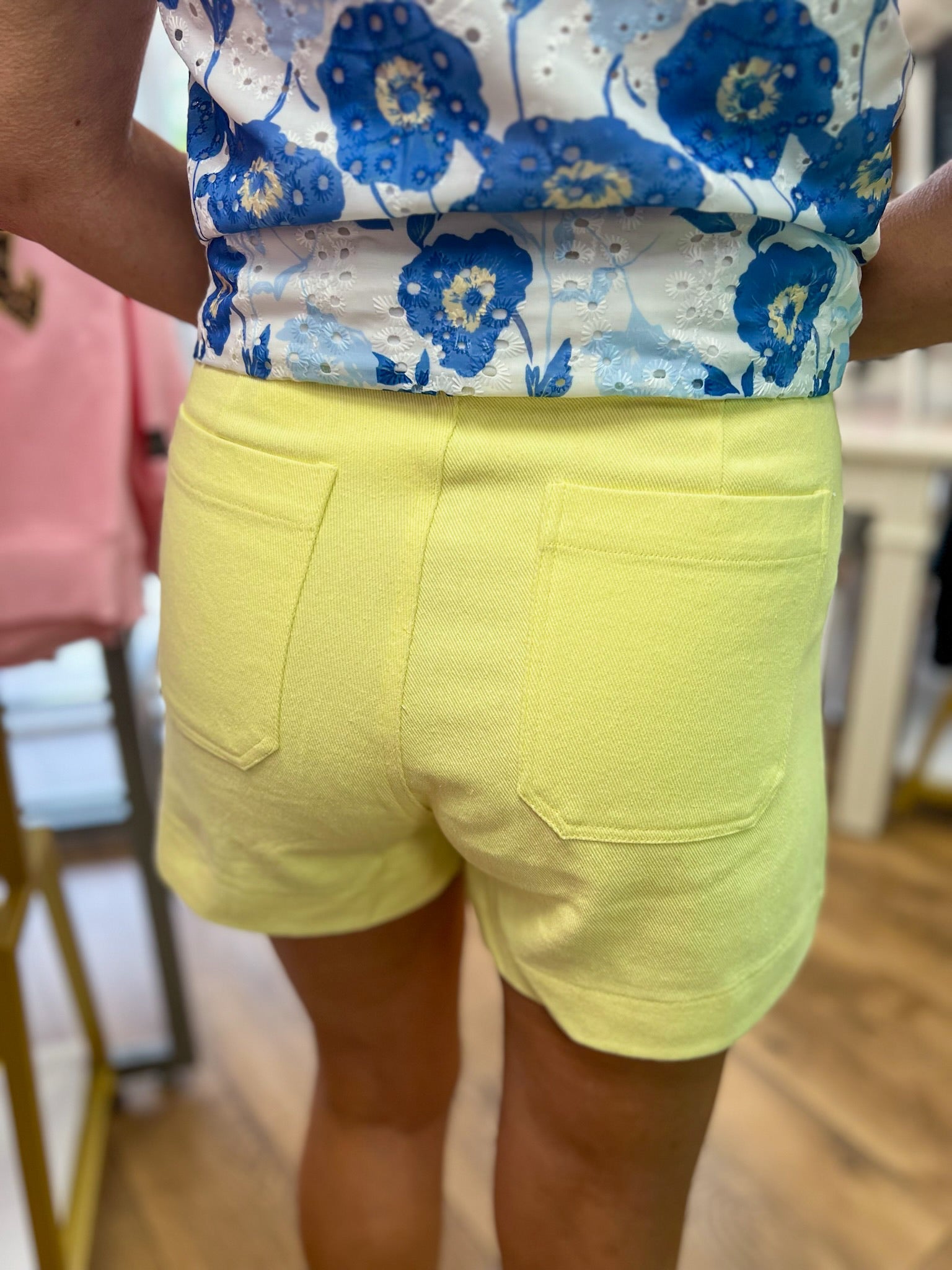 Yellow High Waisted Shorts with Patch Pockets - A'Bekah's Boutique
