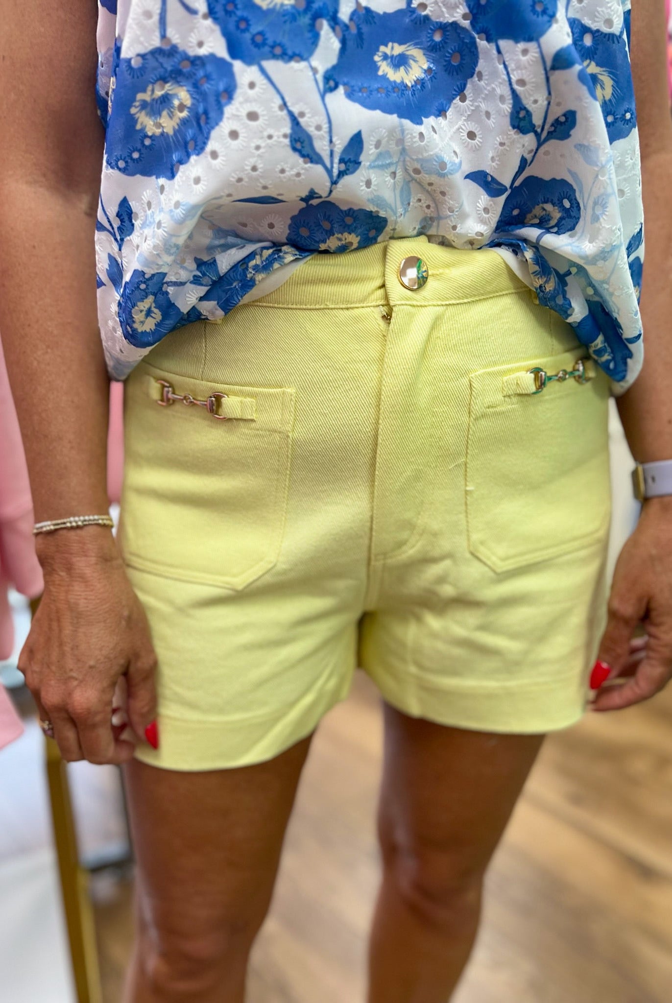 Yellow High Waisted Shorts with Patch Pockets - A'Bekah's Boutique