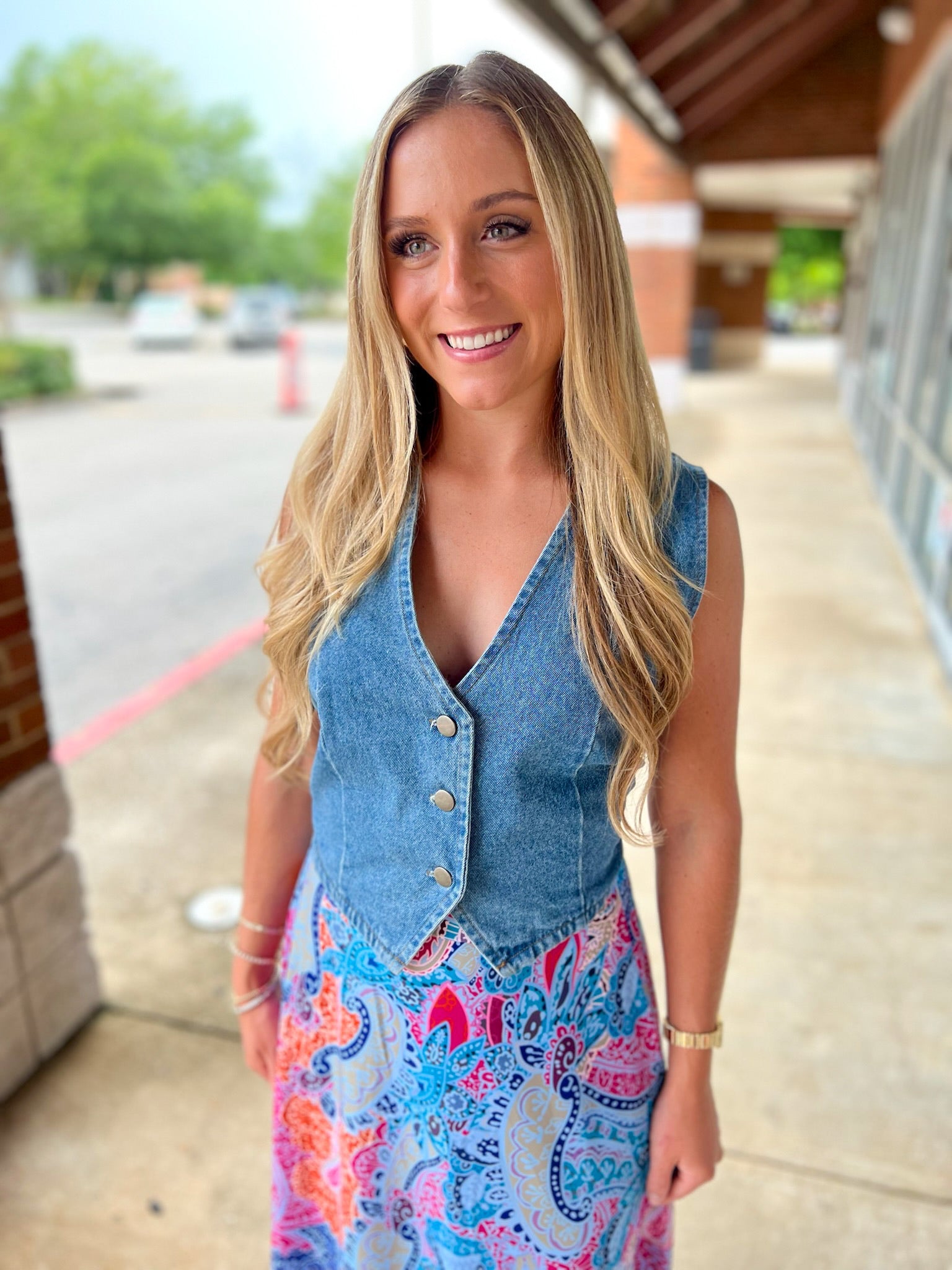 You And Me Medium Denim Button Up Vest - A'Bekah's Boutique