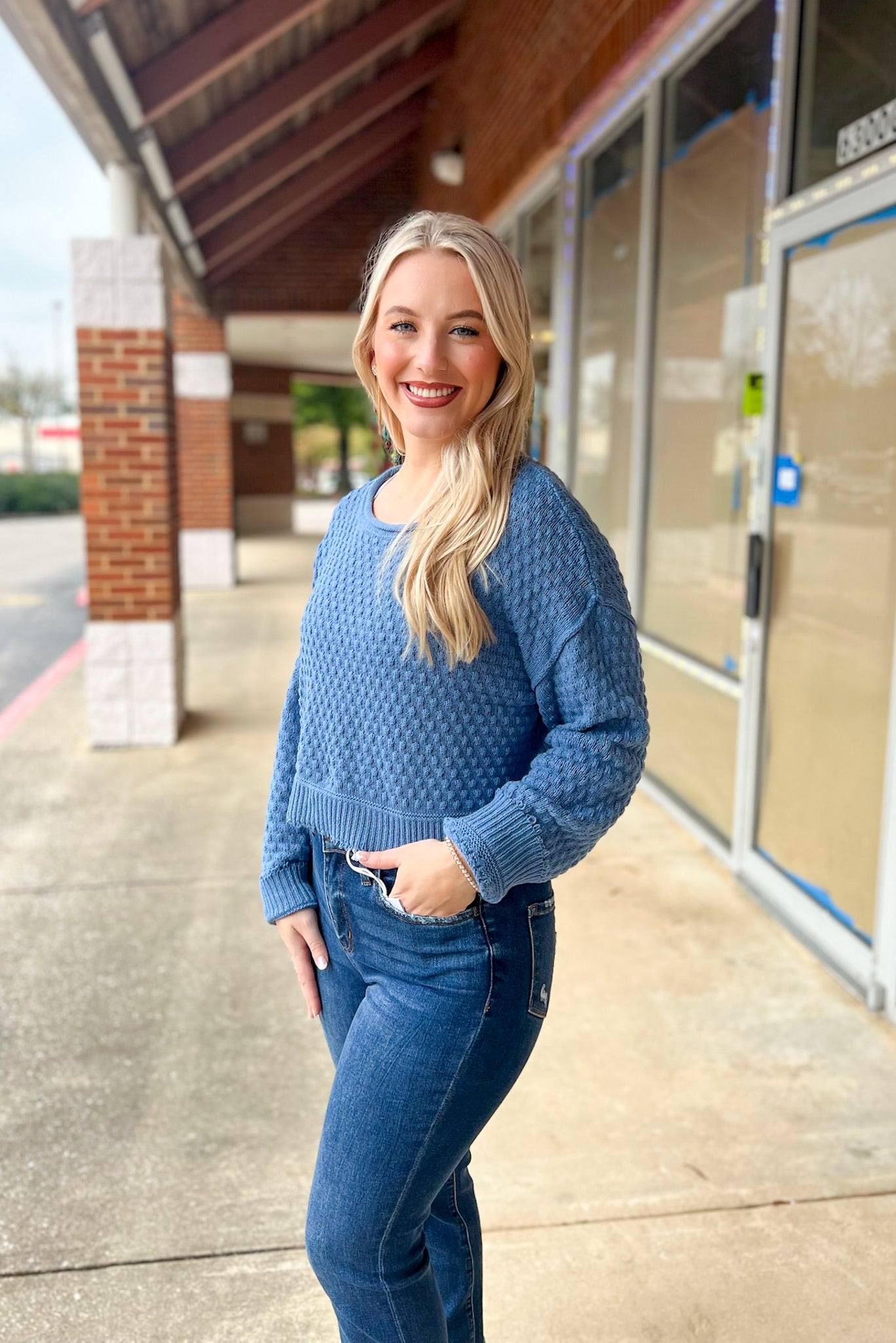 You'll Be Mine Gray Blue Sweater with Long Balloon Sleeves - A'Bekah's Boutique