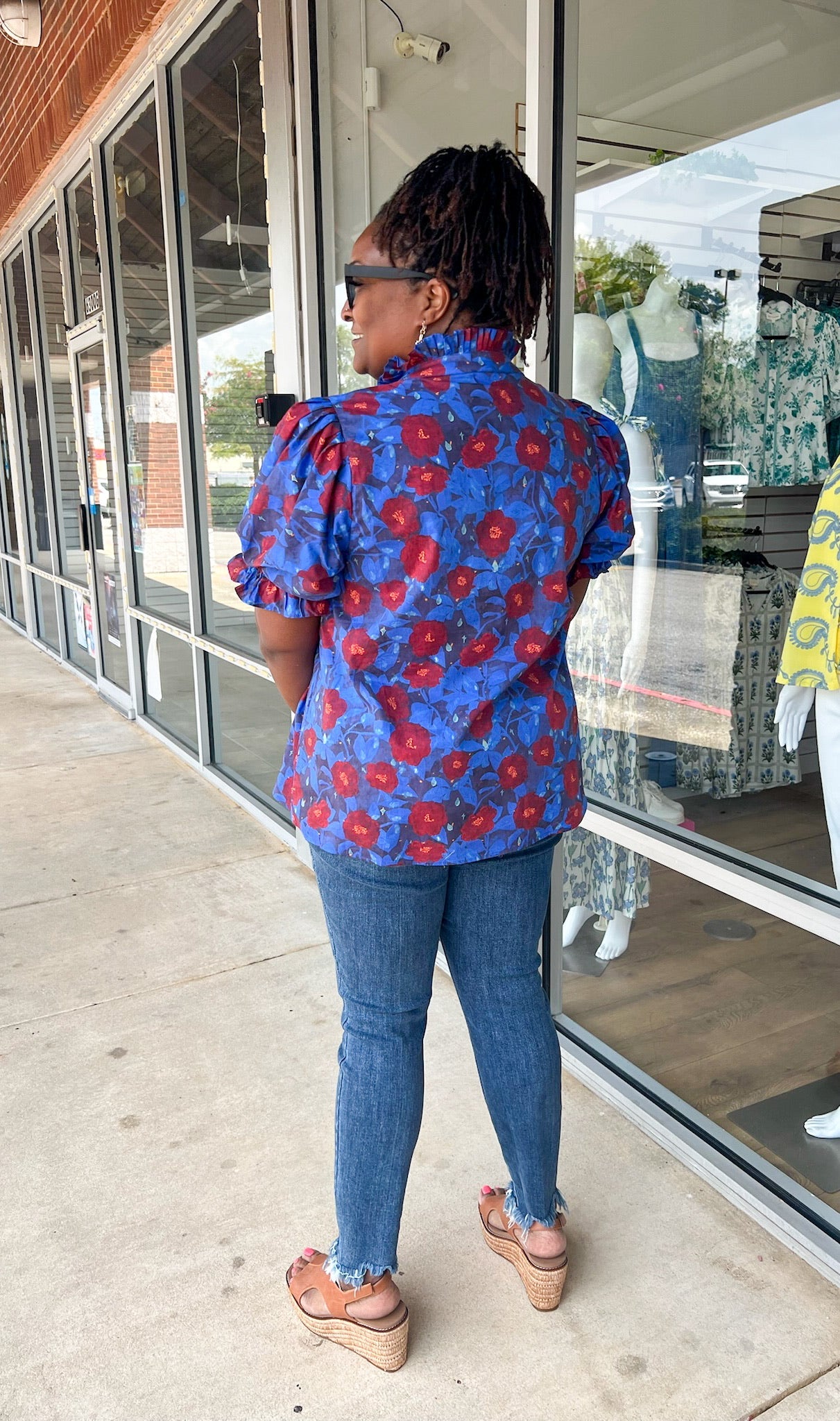 Your Time Midnight Blue Floral V - Neck Top (C) - A'Bekah's Boutique