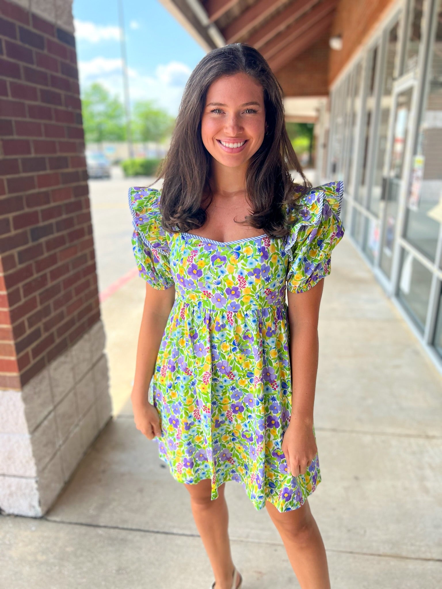 Your Turn Blue Floral Dress with Short Puff Sleeves - A'Bekah's Boutique