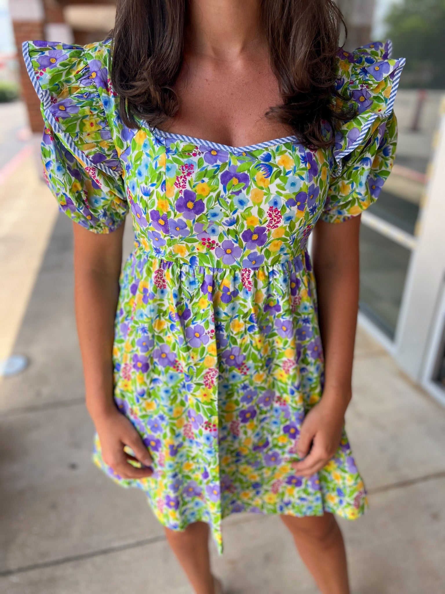 Your Turn Blue Floral Dress with Short Puff Sleeves - A'Bekah's Boutique