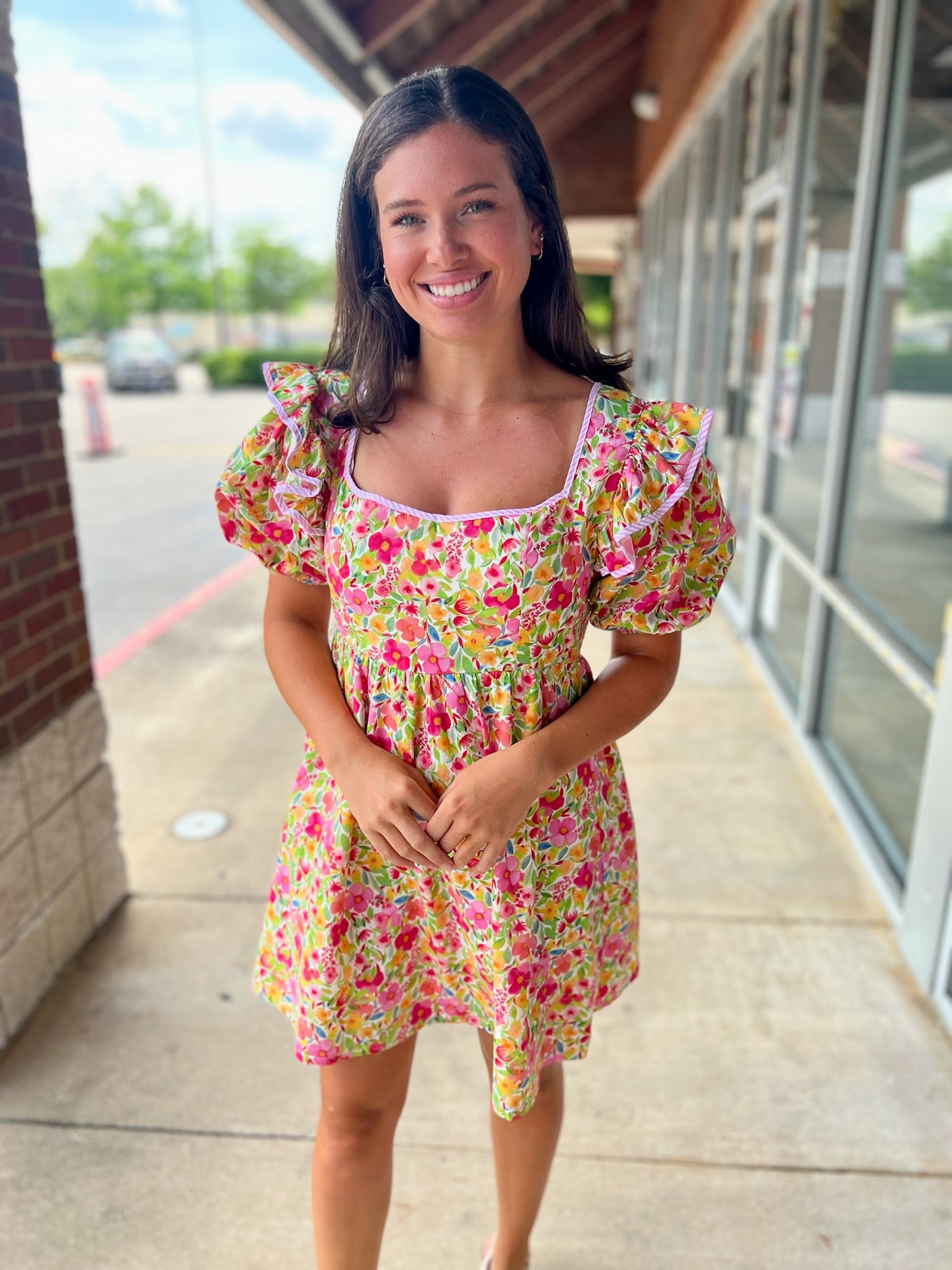 Your Turn Pink Floral Dress with Short Puff Sleeves - A'Bekah's Boutique
