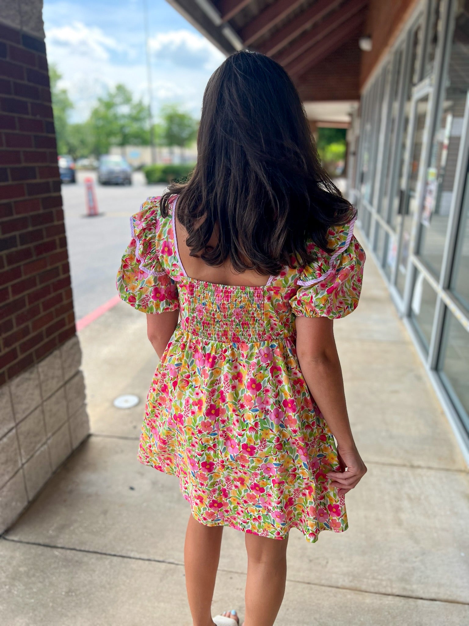 Your Turn Pink Floral Dress with Short Puff Sleeves - A'Bekah's Boutique