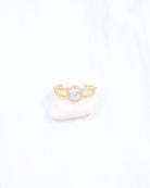 Gold halo CZ ring with round center stone and split shank band