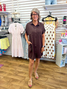 She + Sky brown button-down short sleeve shirt dress with chest pocket