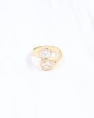 Gold-tone adjustable ring with two bezel-set pear-shaped clear cubic zirconia stones