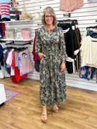 Sea Green Floral Long Sleeve Maxi Dress with Smocked Waist -A'Bekah's Boutique