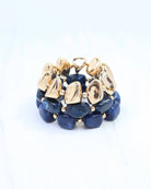 Navy blue and gold nugget beaded stretch bracelet set of two by Caroline Hill