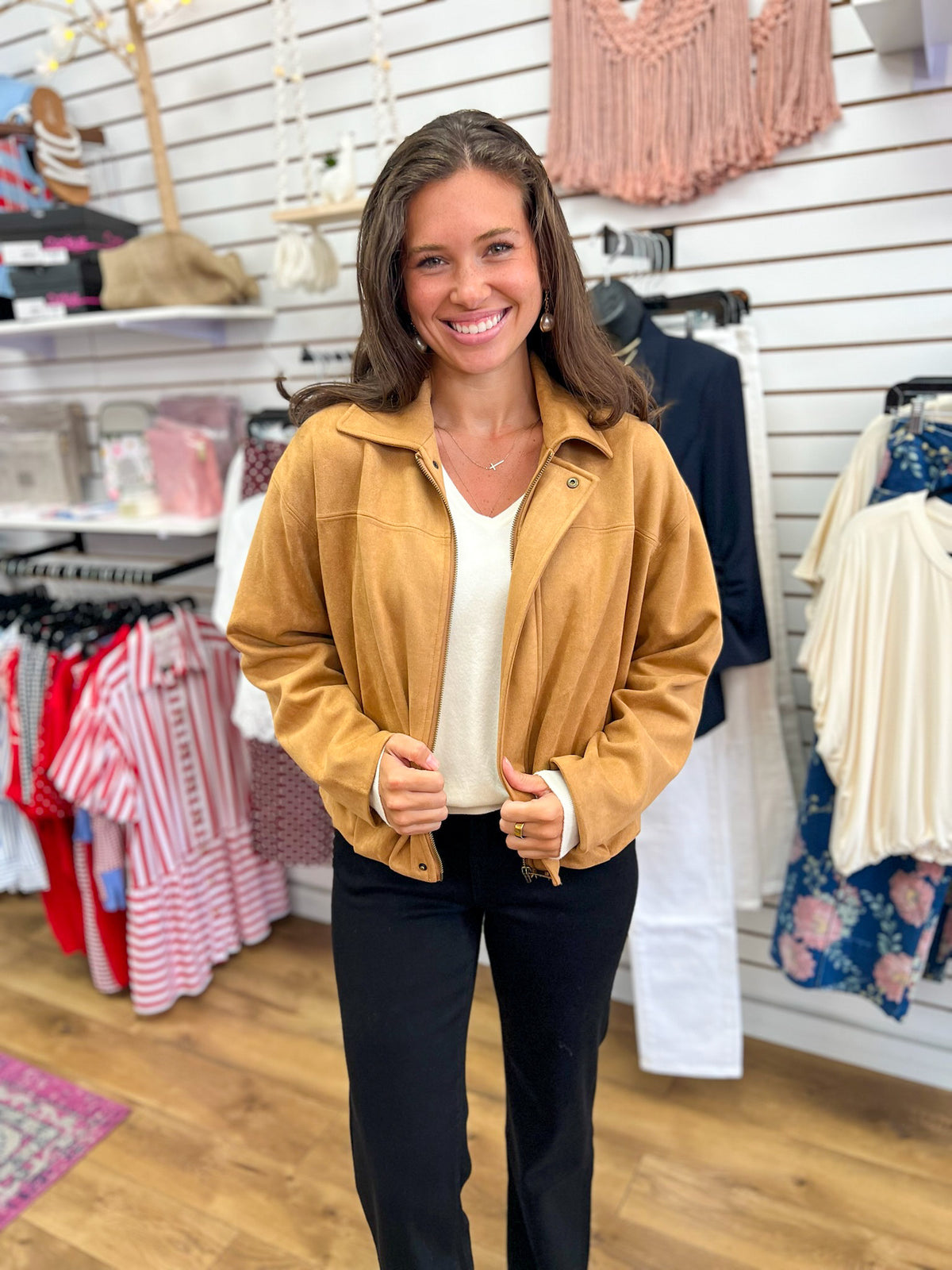 Camel Faux Suede Jacket with Bubble Hem - A'Bekah's Boutique