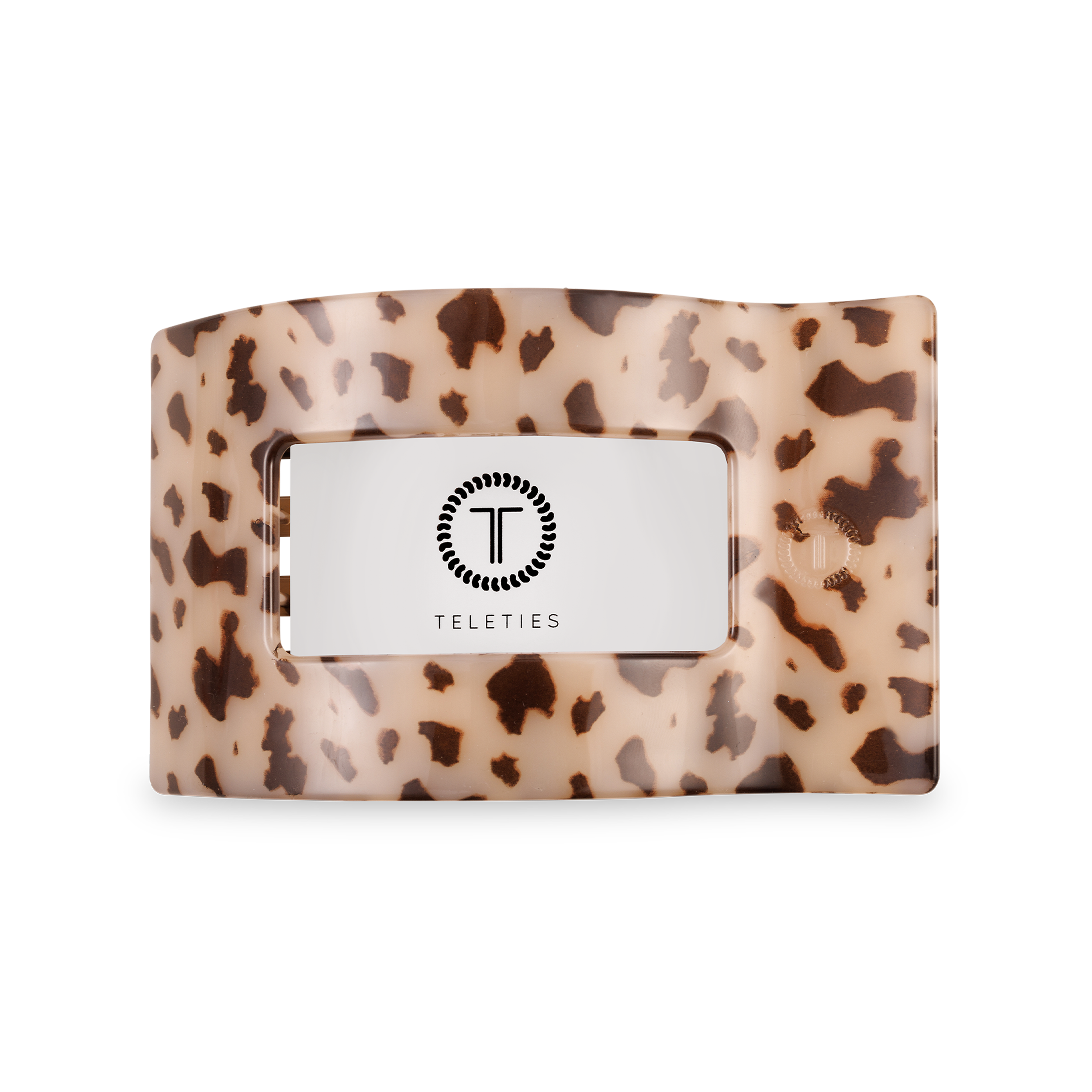 TELETIES medium flat rectangle hair clip in blonde tortoise leopard print pattern