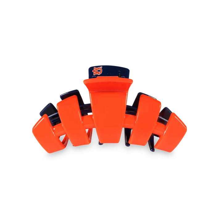 Auburn University orange and navy medium hair claw clip with AU logo